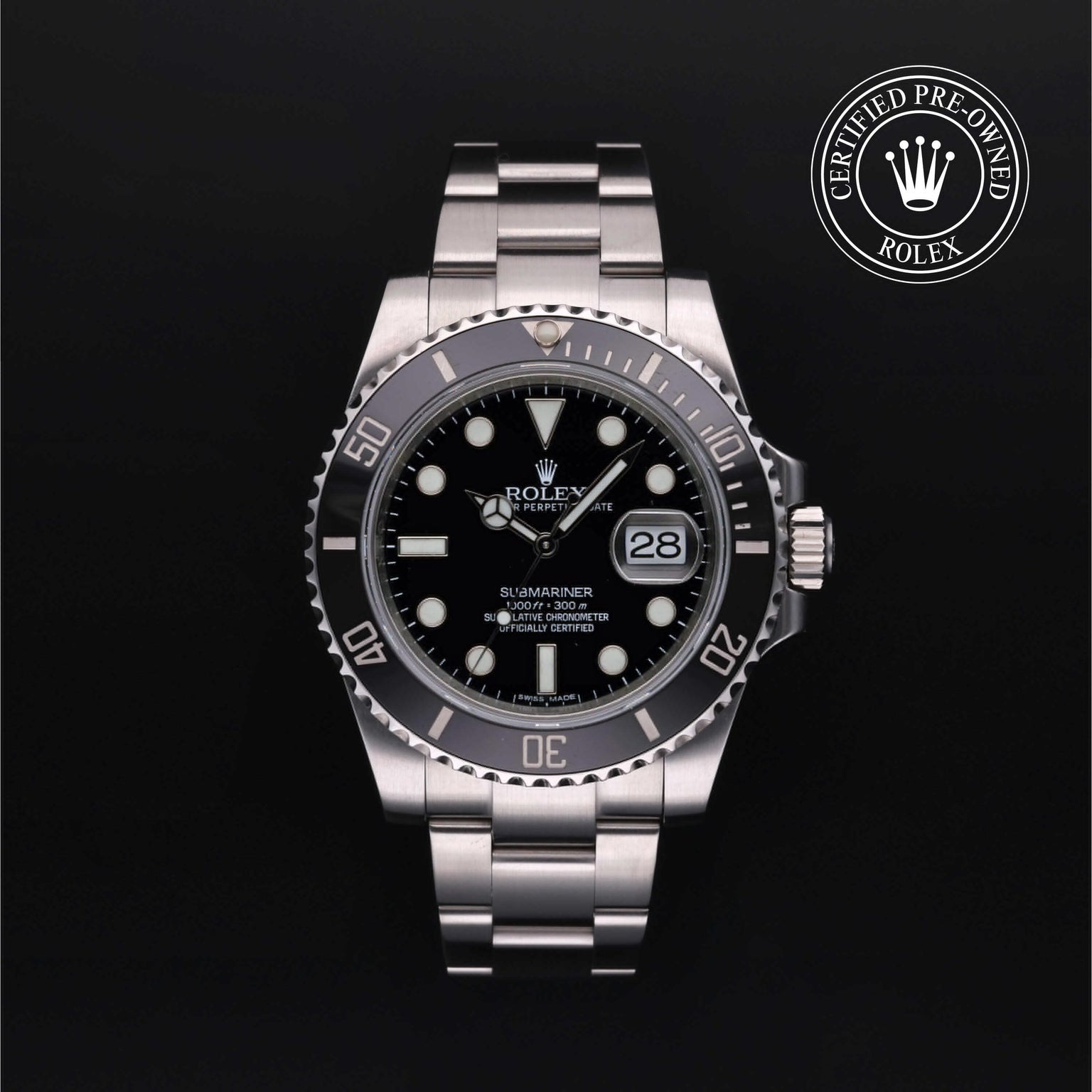 Rolex CPO Submariner M116610LN front on white background