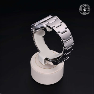 Rolex Certified Pre-owned Oyster Perpetual M126000-0002 front on black background