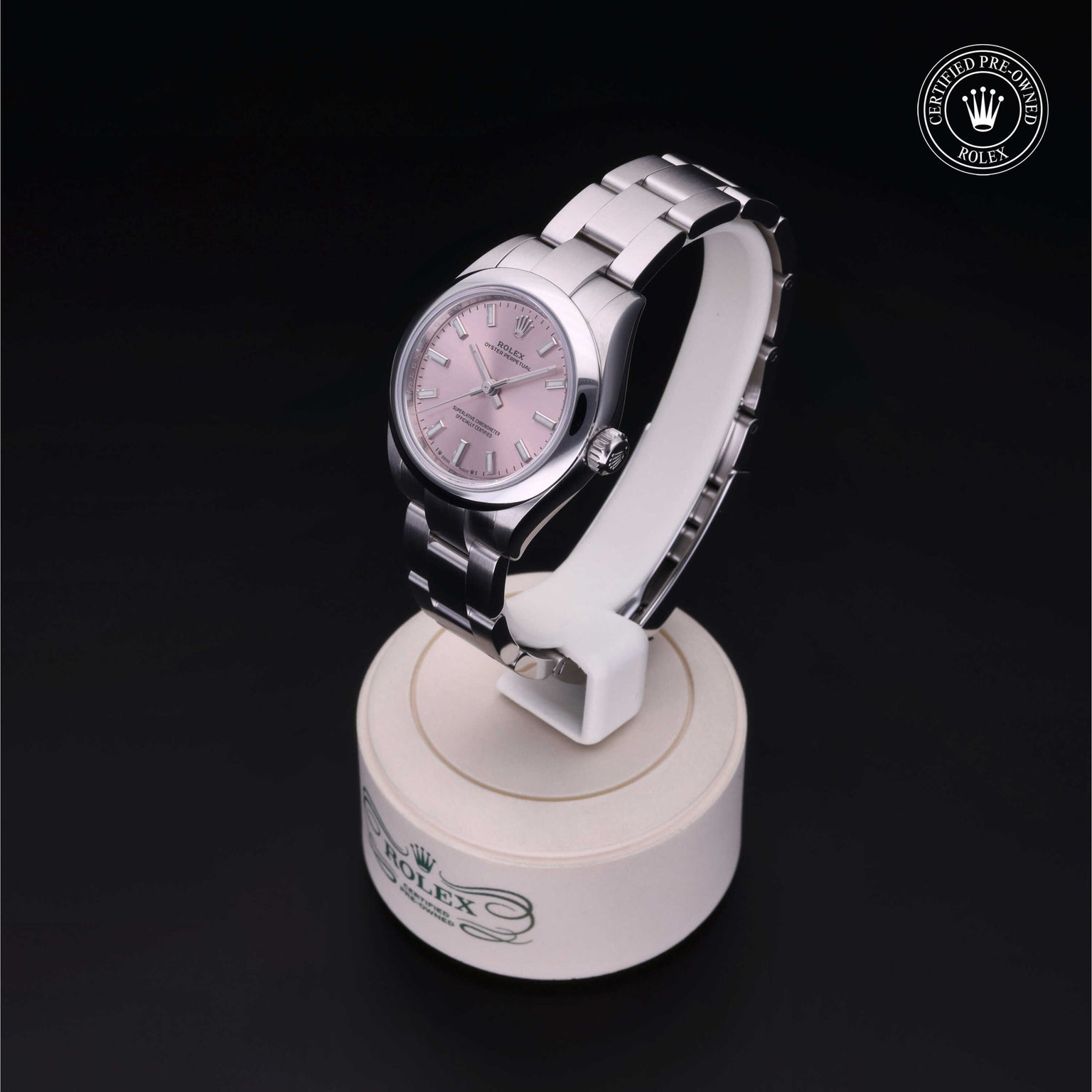 Rolex Certified Pre-owned Oyster Perpetual M276200-0004 front on black background