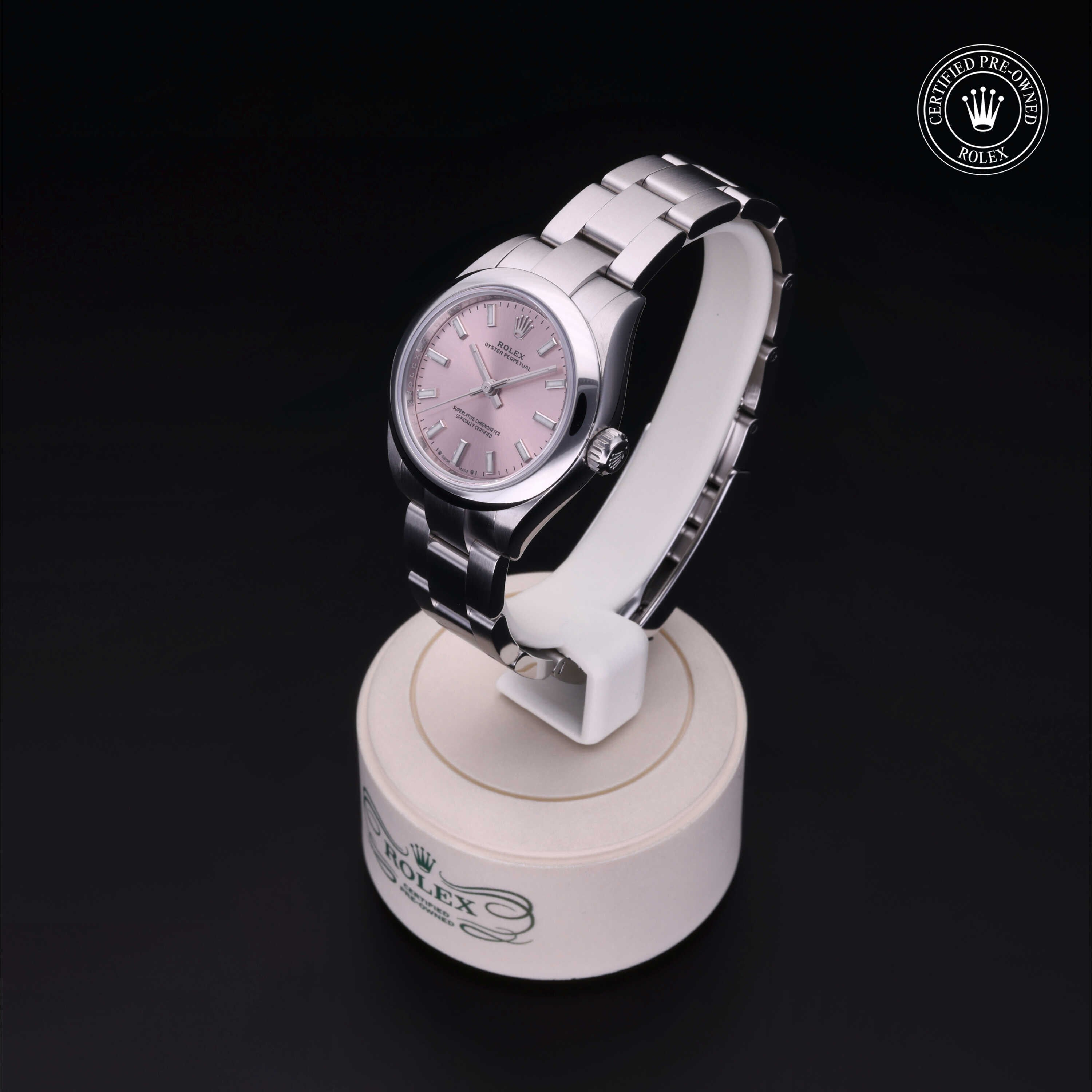 Rolex Certified Pre-owned Oyster Perpetual M276200-0004 front on black background