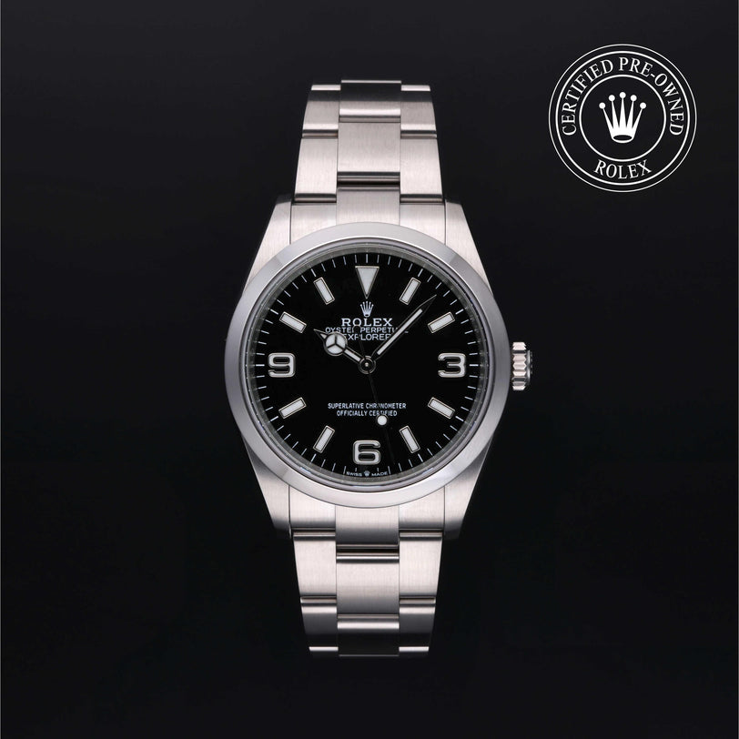 Rolex CPO Oyster Perpetual 124270 front on white background