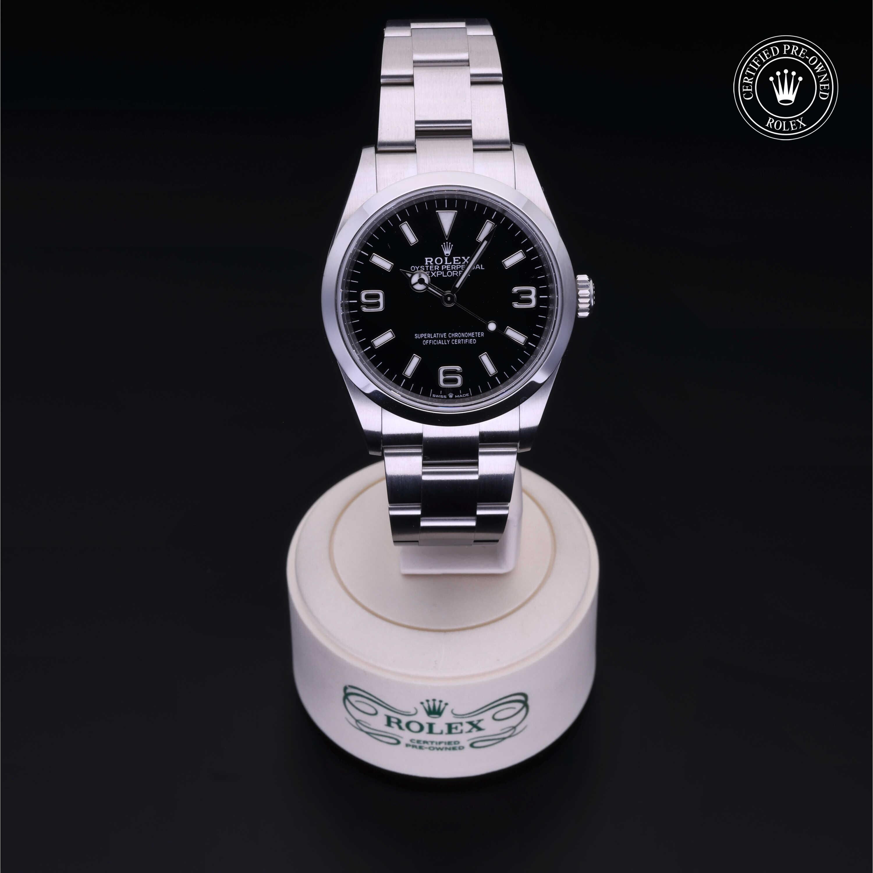 Rolex CPO Oyster Perpetual 124270 front on white background