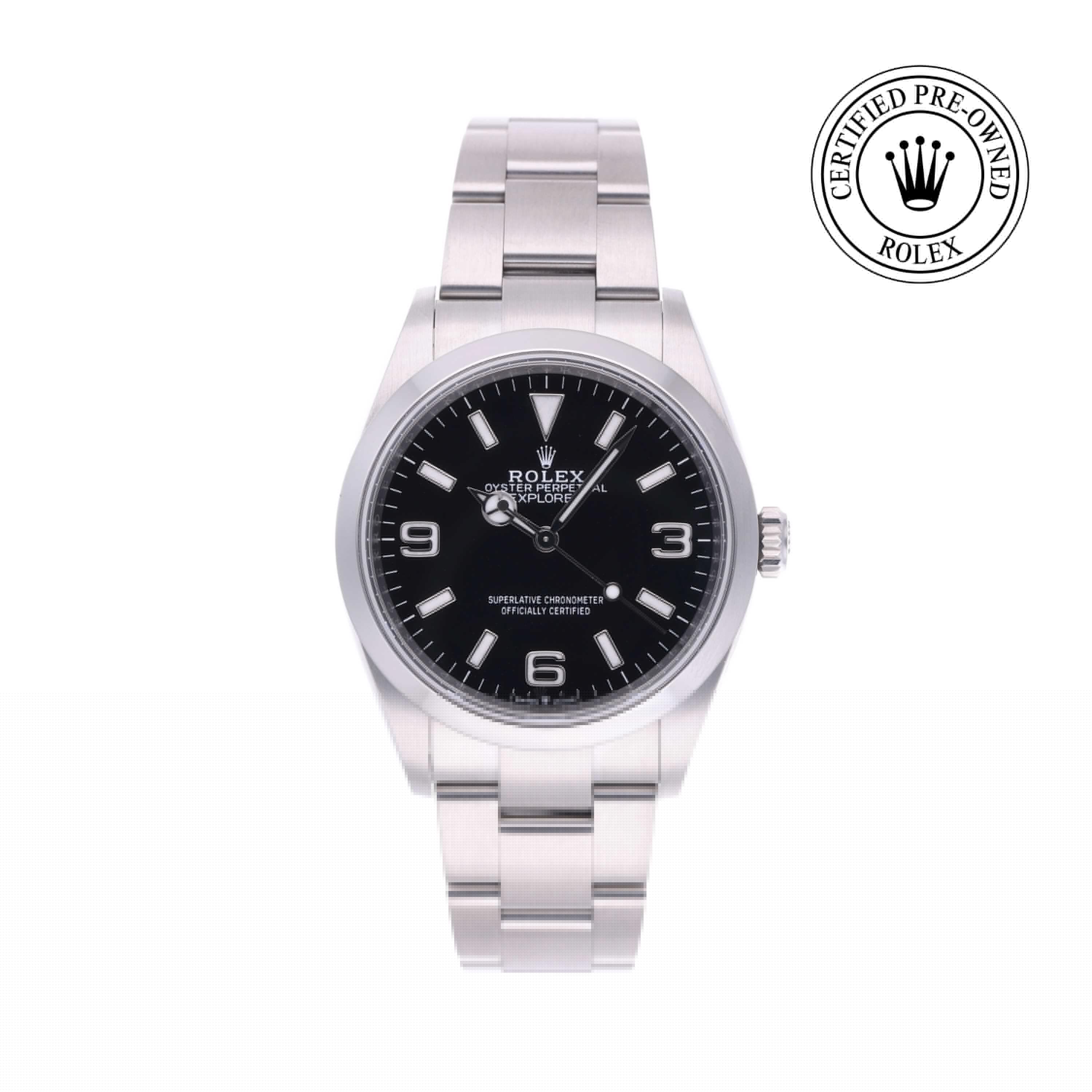 Rolex CPO Oyster Perpetual 124270 front on white background