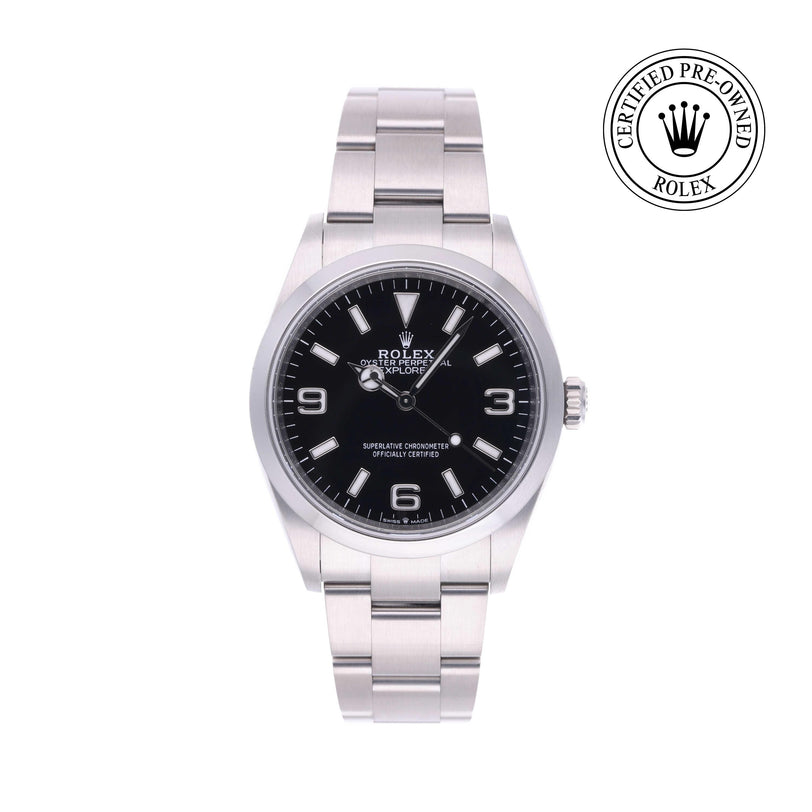 Rolex CPO Oyster Perpetual 124270 front on white background
