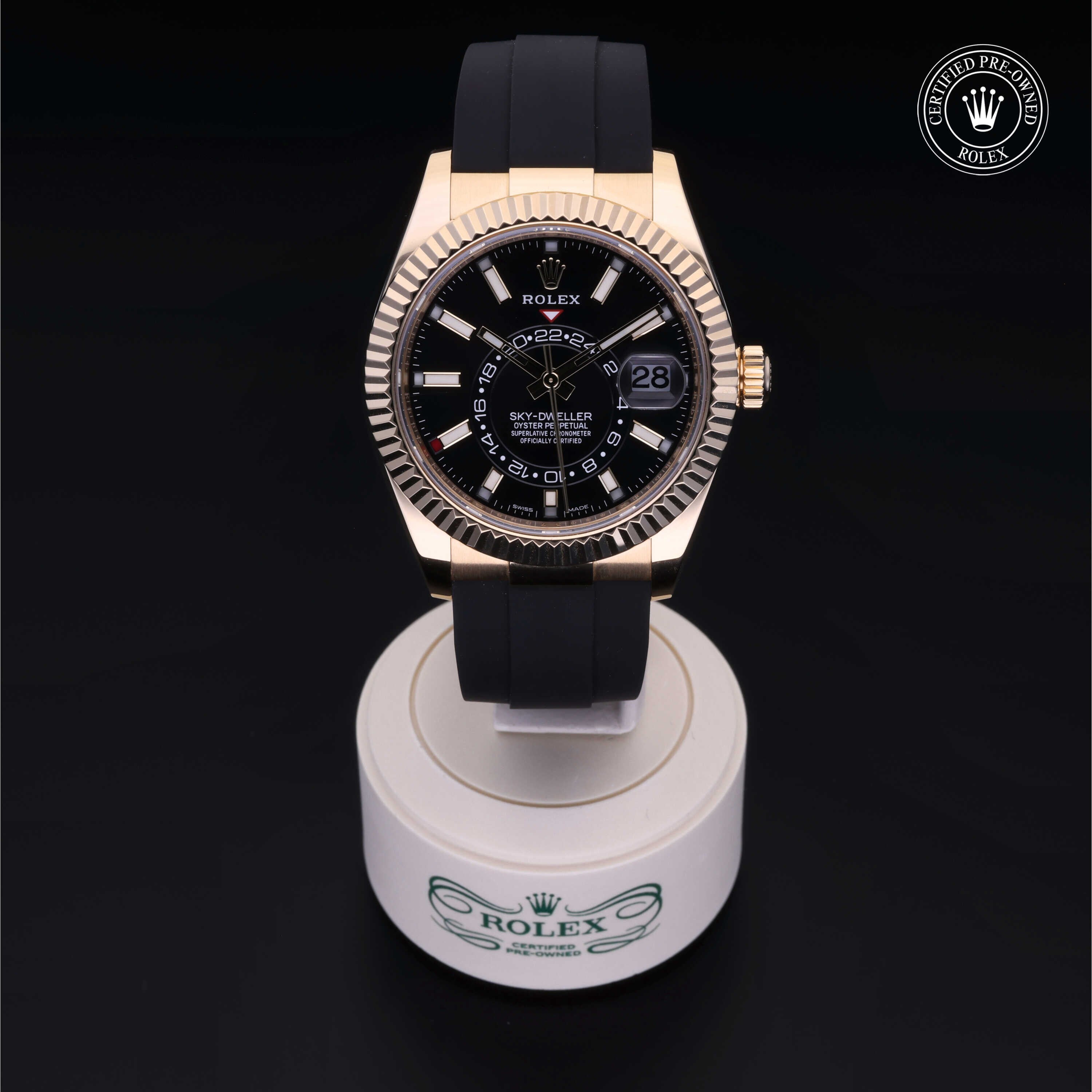 Rolex Certified Pre-owned Sky-Dweller M326238-0009 front on black background