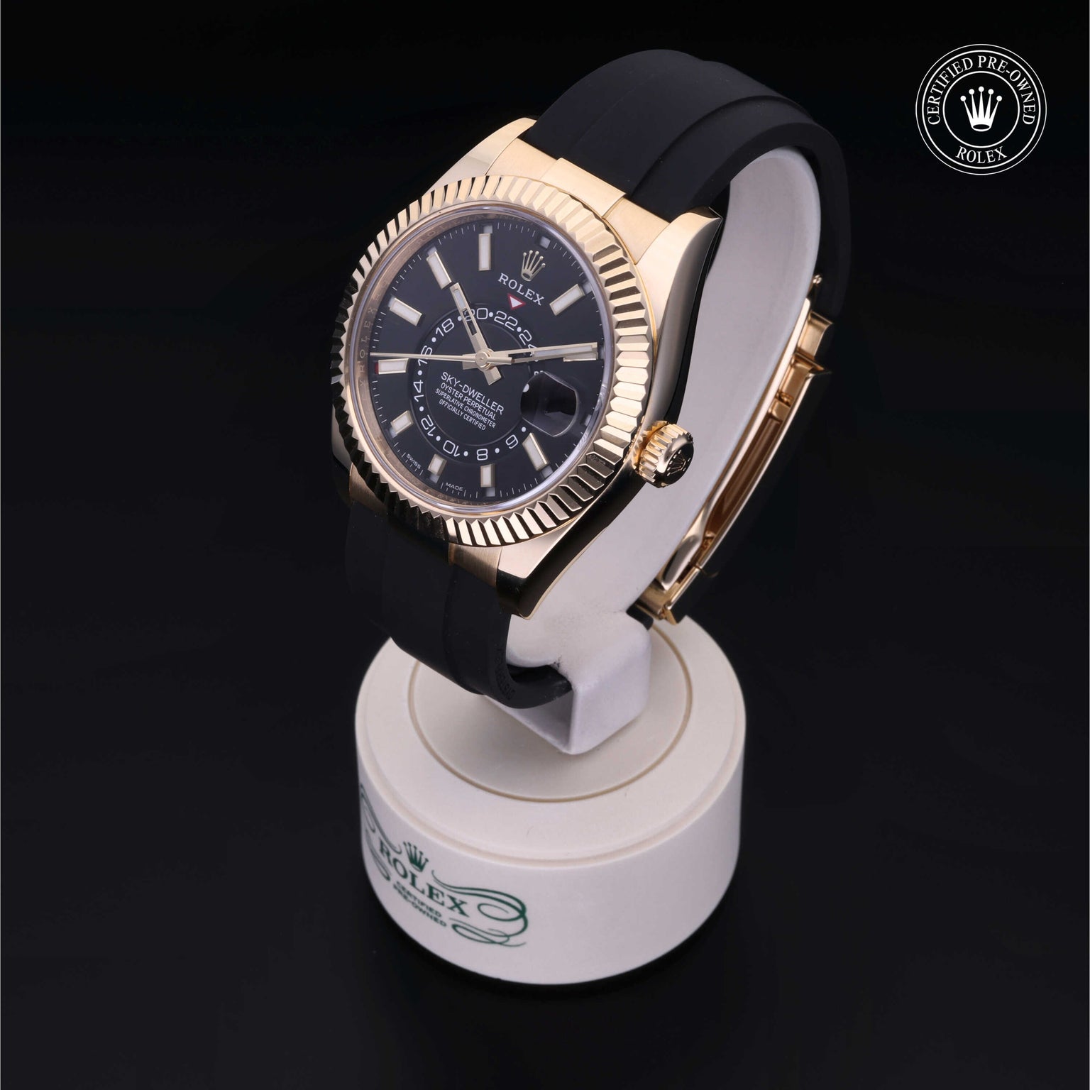 Rolex Certified Pre-owned Sky-Dweller M326238-0009 front on black background