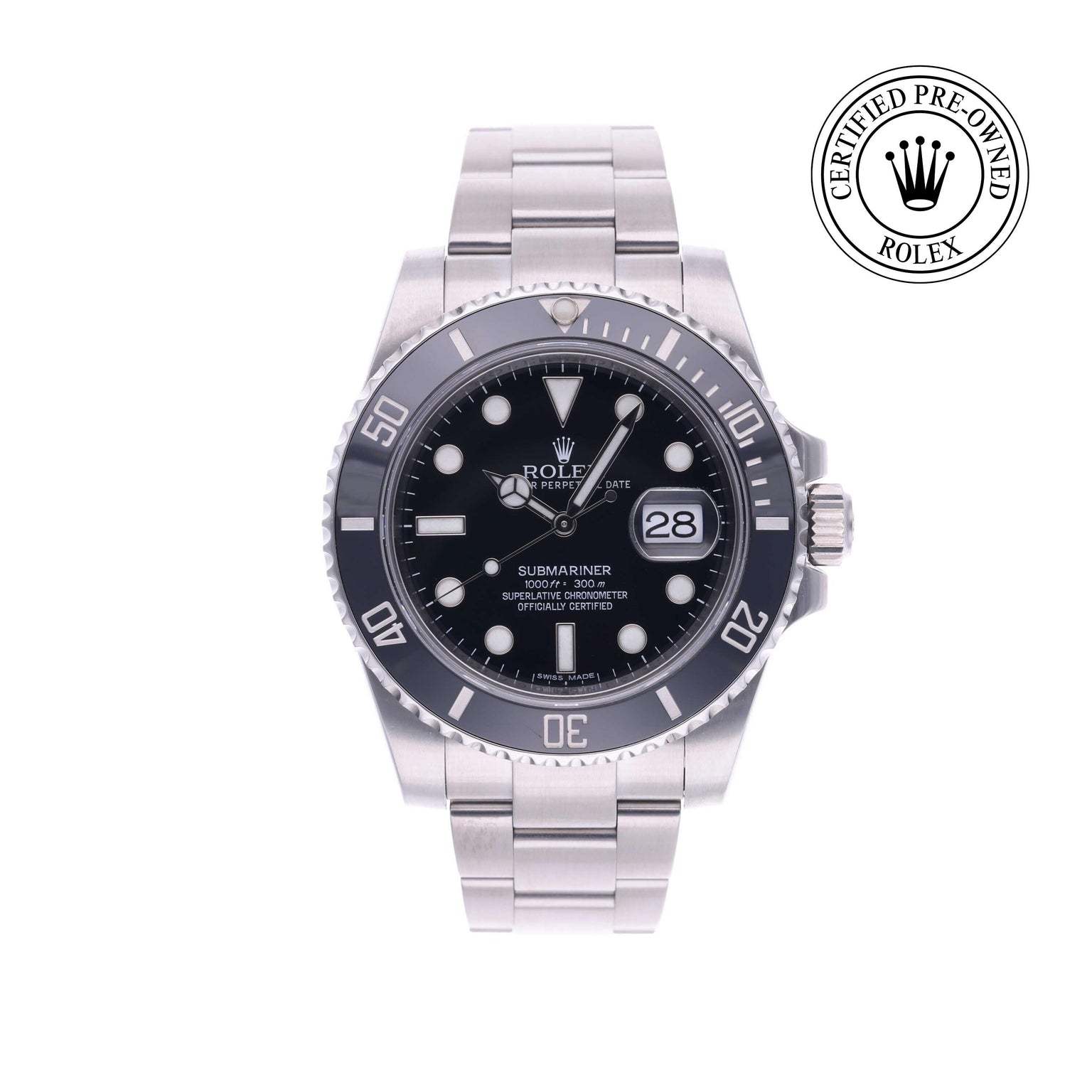 Rolex CPO Submariner M116610LN front on white background