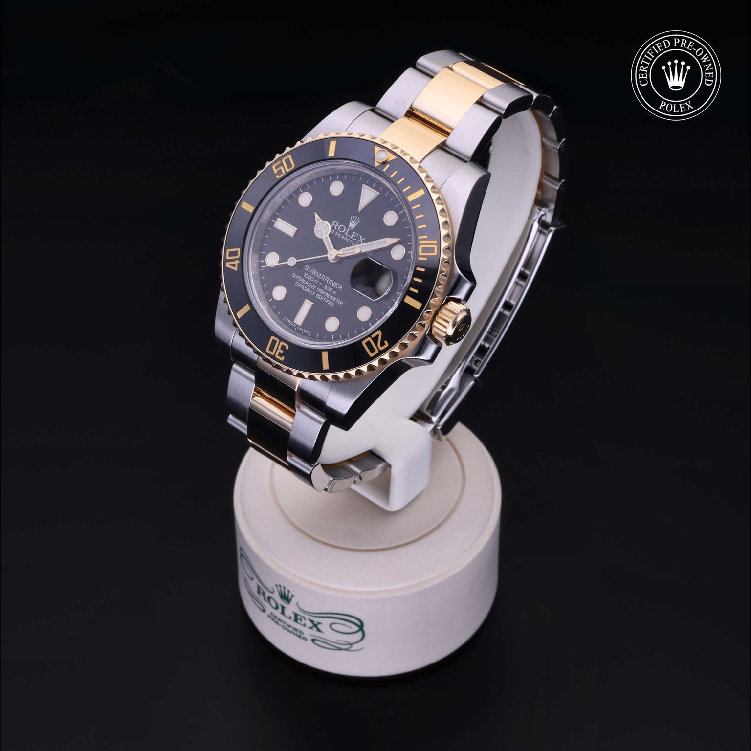 Rolex Certified Pre-owned Submariner M116613LN-0001 front on black background