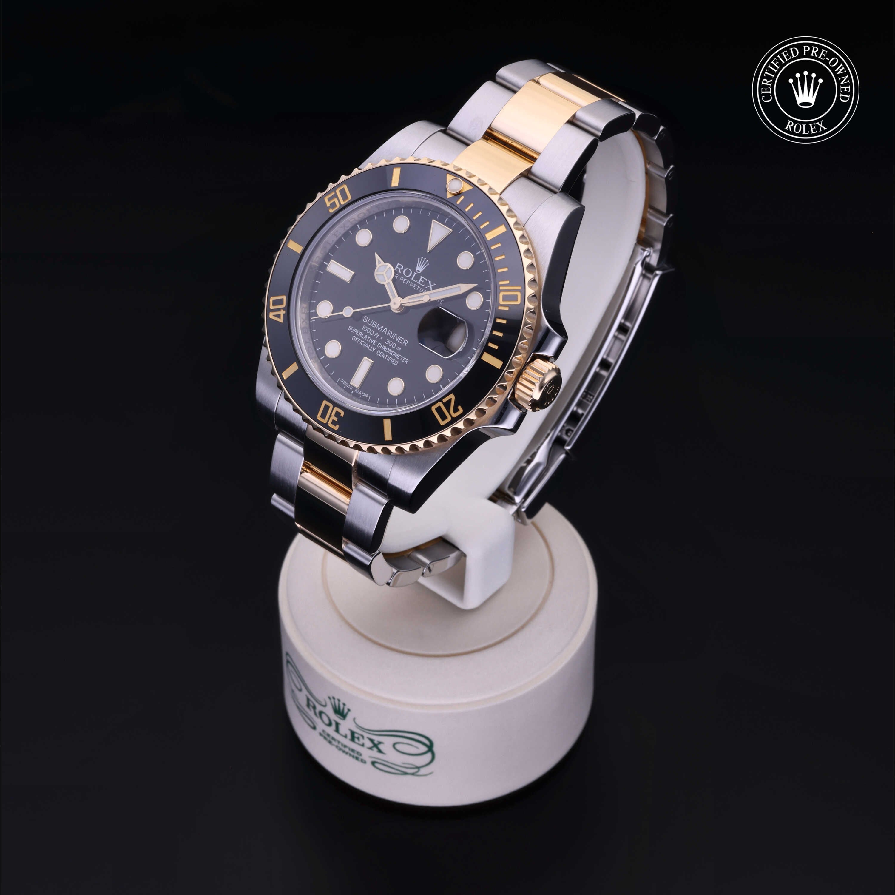 Rolex Certified Pre-owned Submariner M116613LN-0001 front on black background