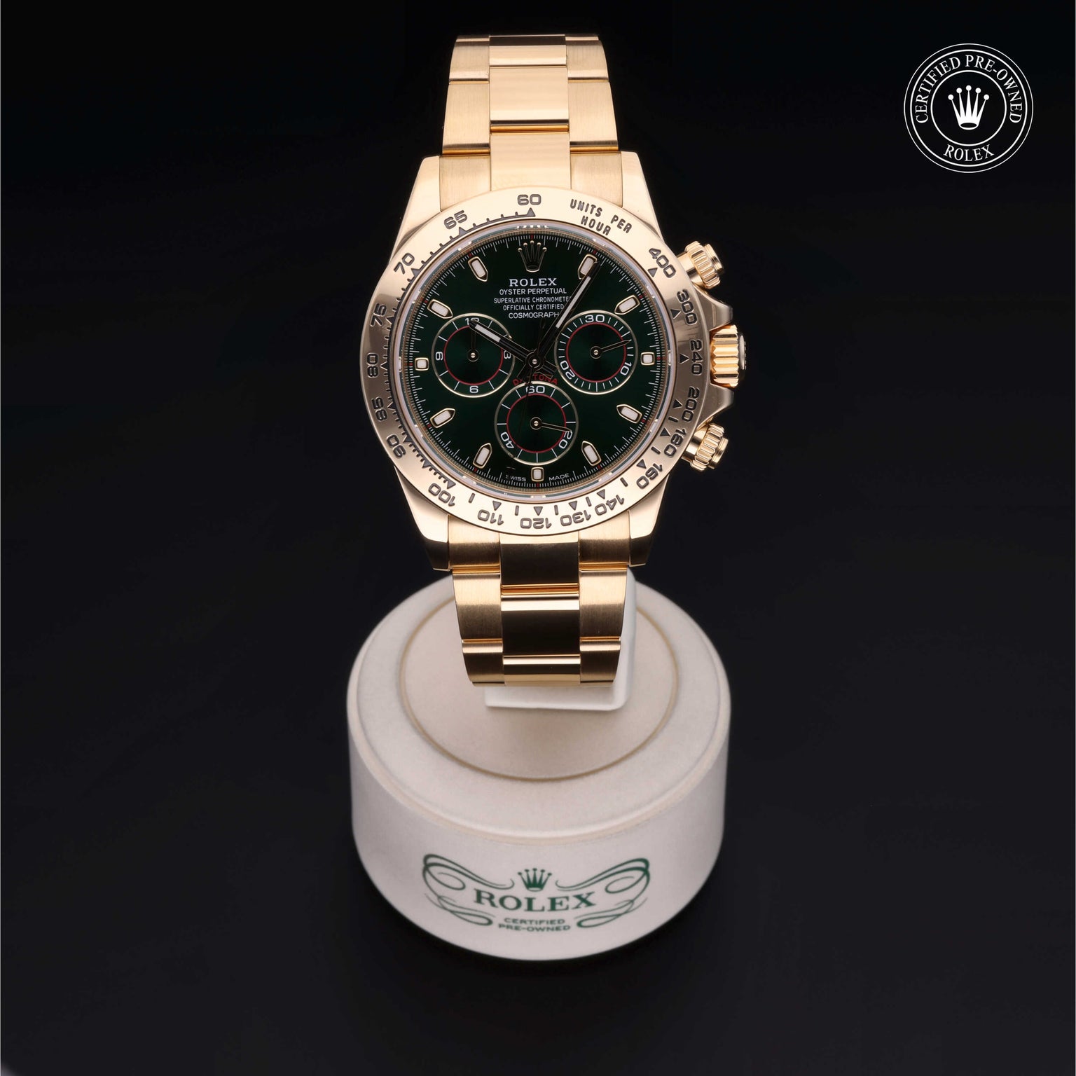 Rolex Certified Pre-owned Daytona M116508-0013 front on black background