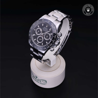 Rolex Certified Pre-owned Daytona M116500LN-0002 front on black background