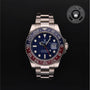 Rolex Certified Pre-owned GMT M126719BLRO-0003 front on black background