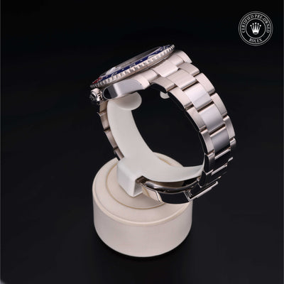 Rolex Certified Pre-owned GMT M126719BLRO-0003 front on black background