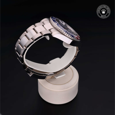 Rolex Certified Pre-owned GMT M126719BLRO-0003 front on black background