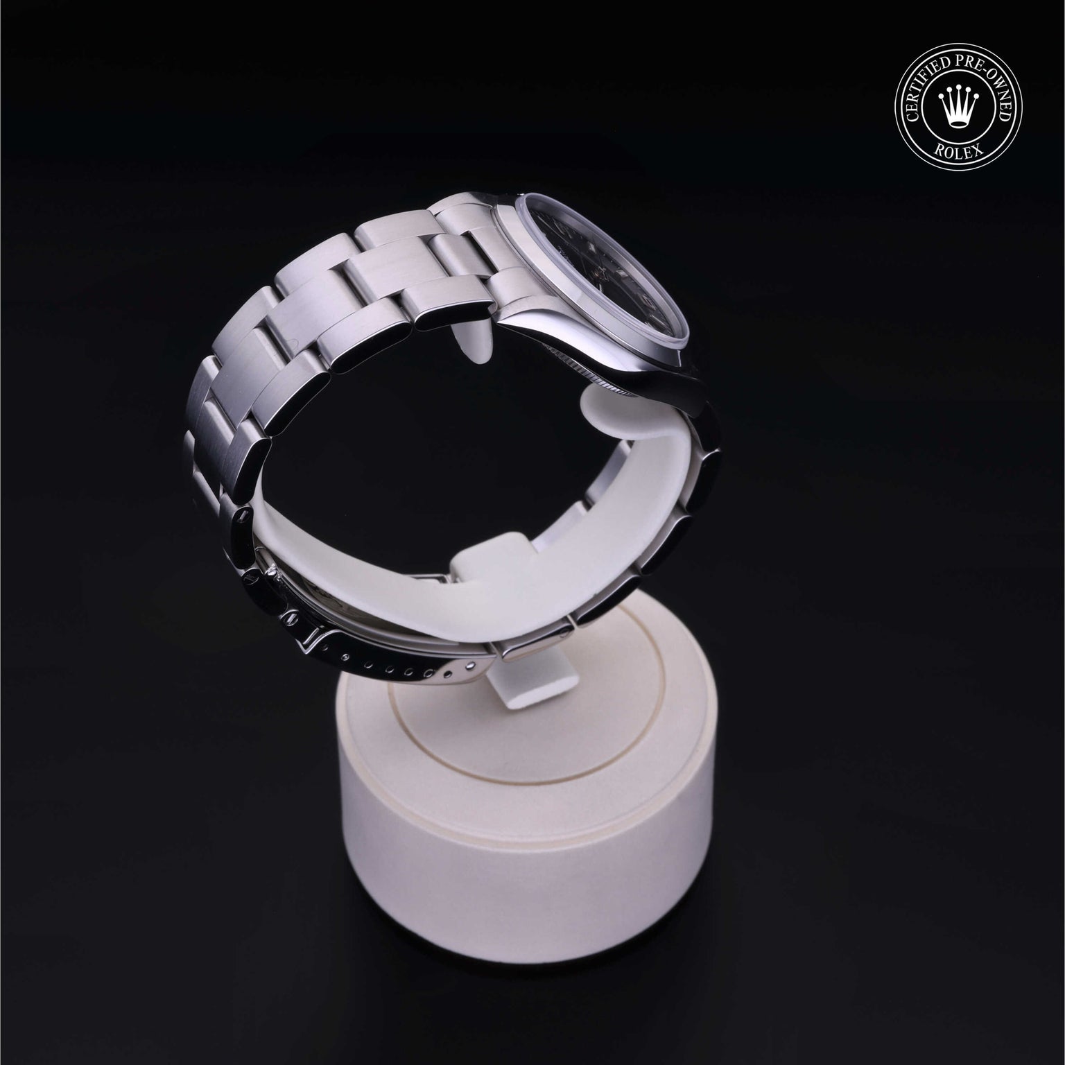 Rolex Certified Pre-owned Oyster Perpetual M77080-0022 front on black background