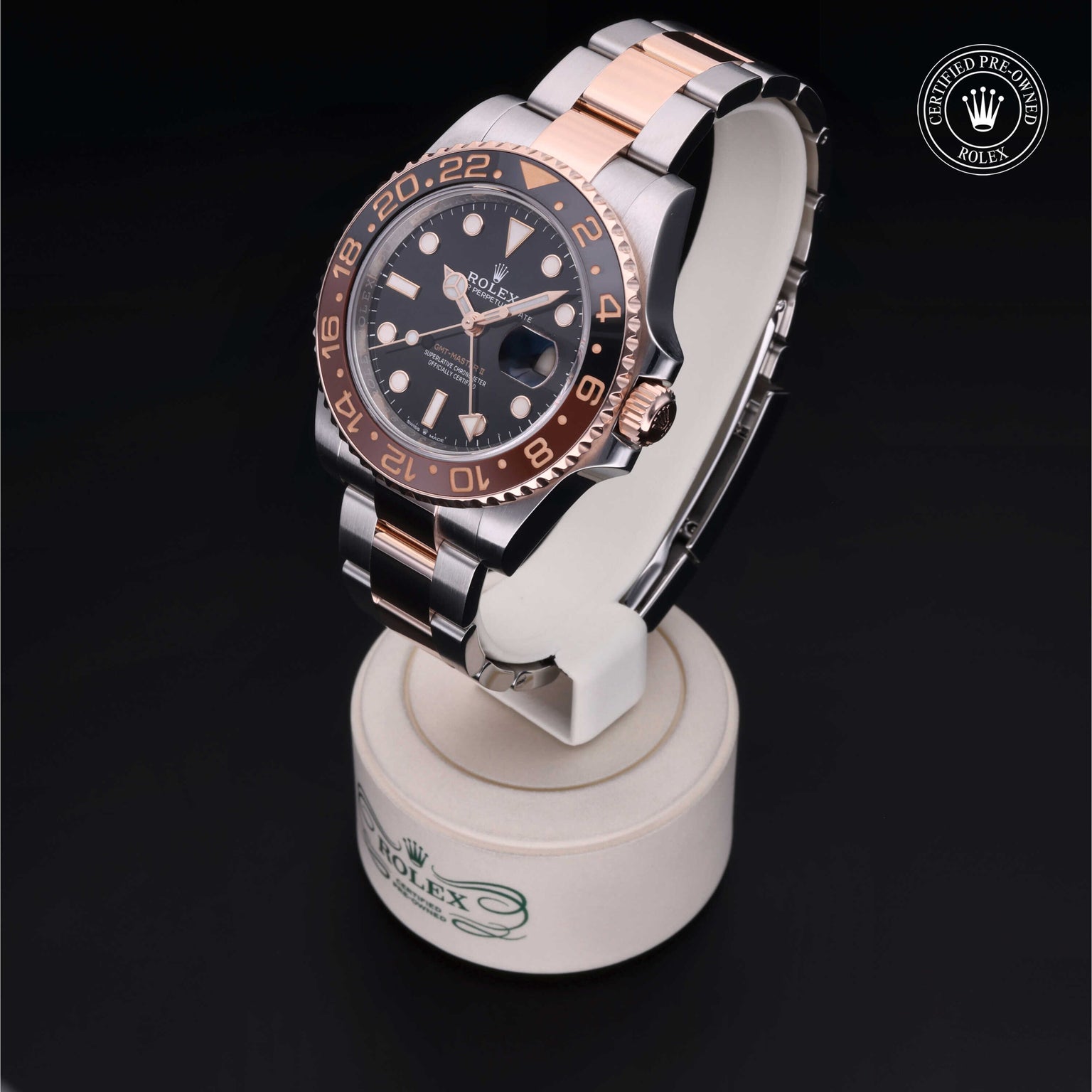 Rolex Certified Pre-owned GMT M126711CHNR-0002 front on black background