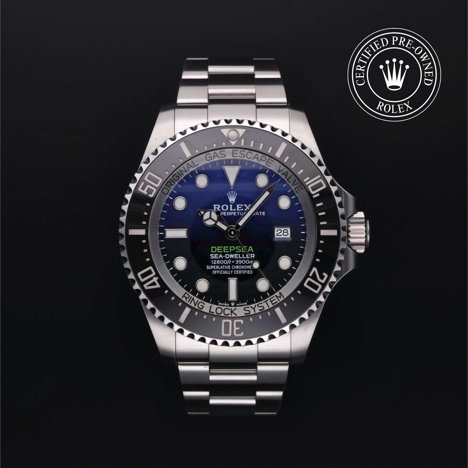 Rolex Certified Pre-owned Sea-Dweller M126660-0002 front on black background