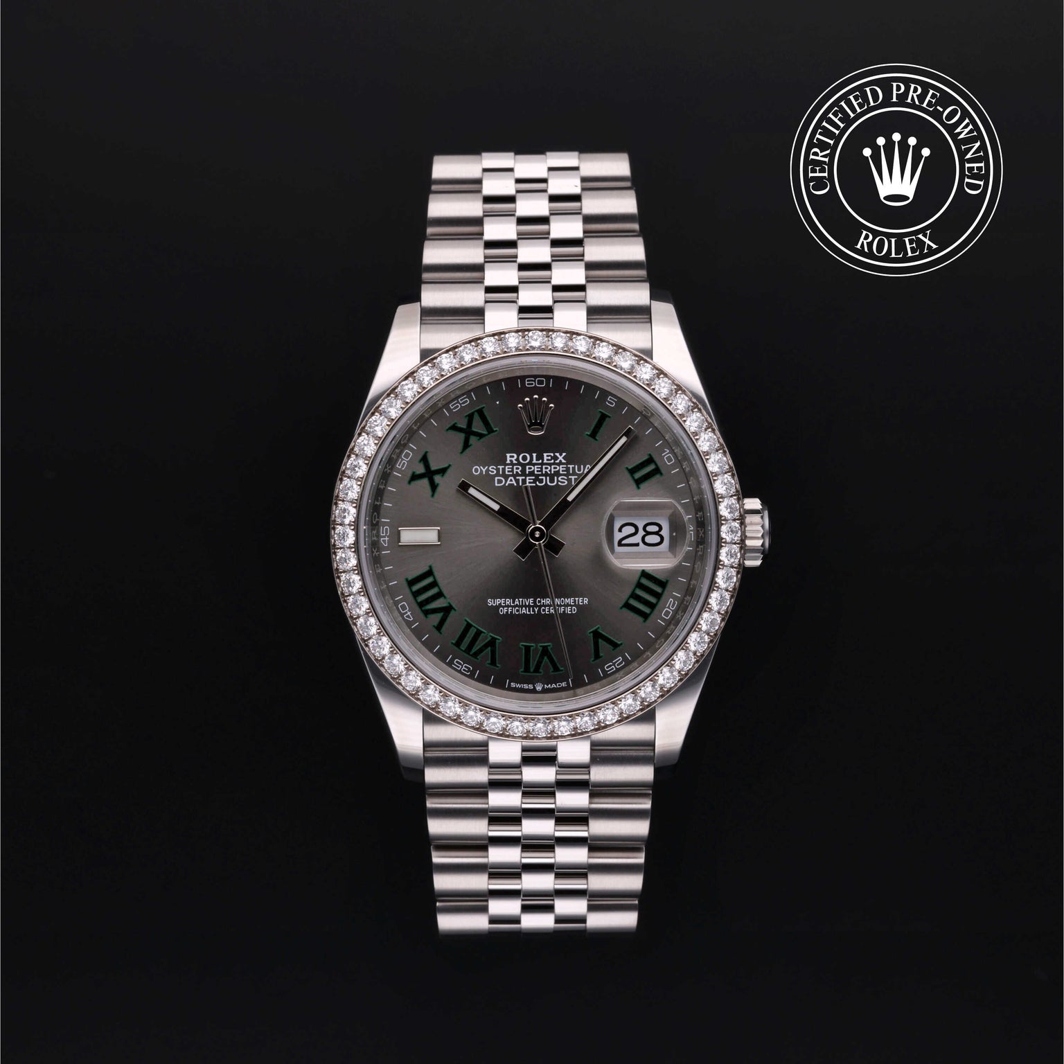 Rolex Certified Pre-owned Datejust M126284RBR-0037 front on black background