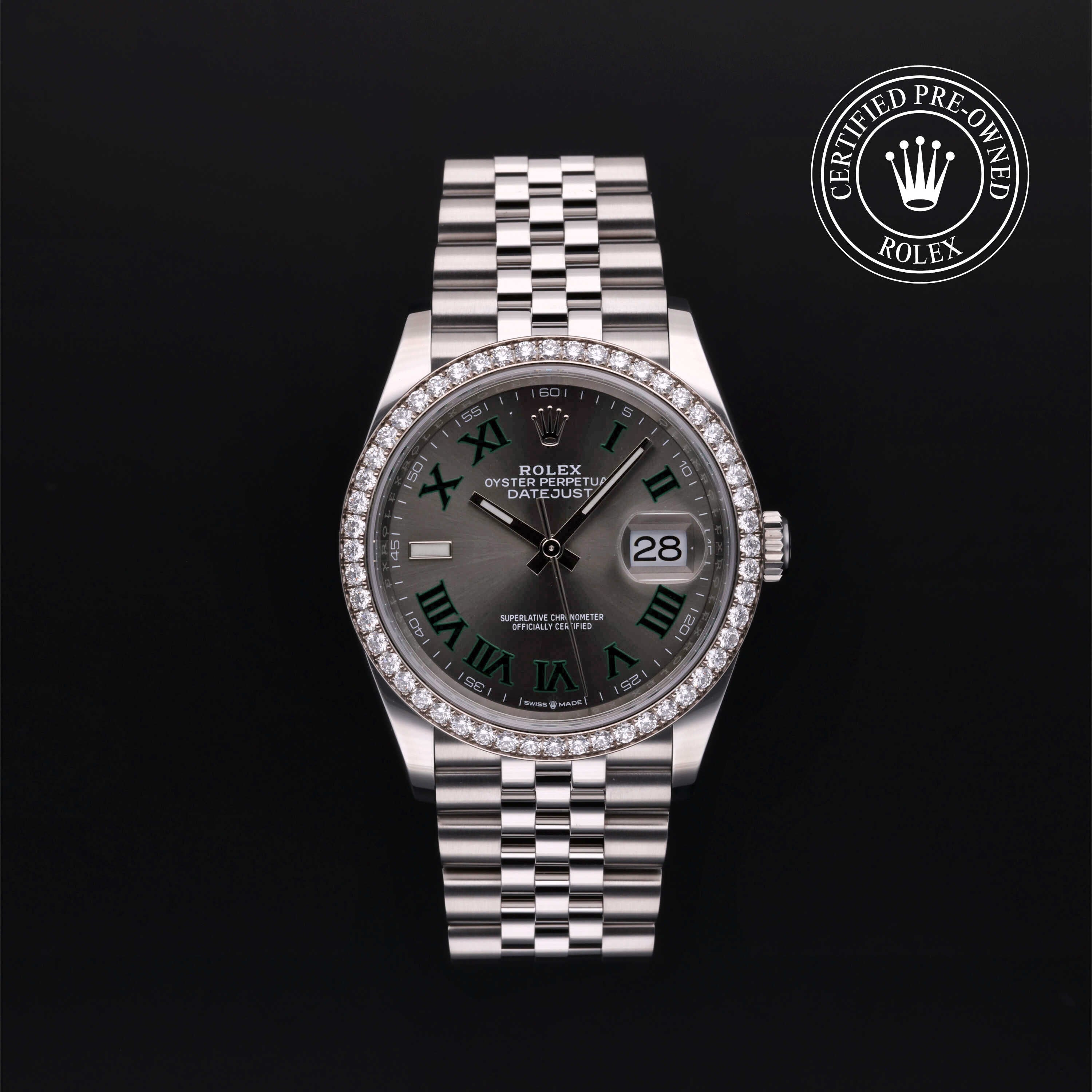 Rolex Certified Pre-owned Datejust M126284RBR-0037 front on black background