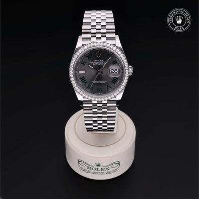 Rolex Certified Pre-owned Datejust M126284RBR-0037 front on black background