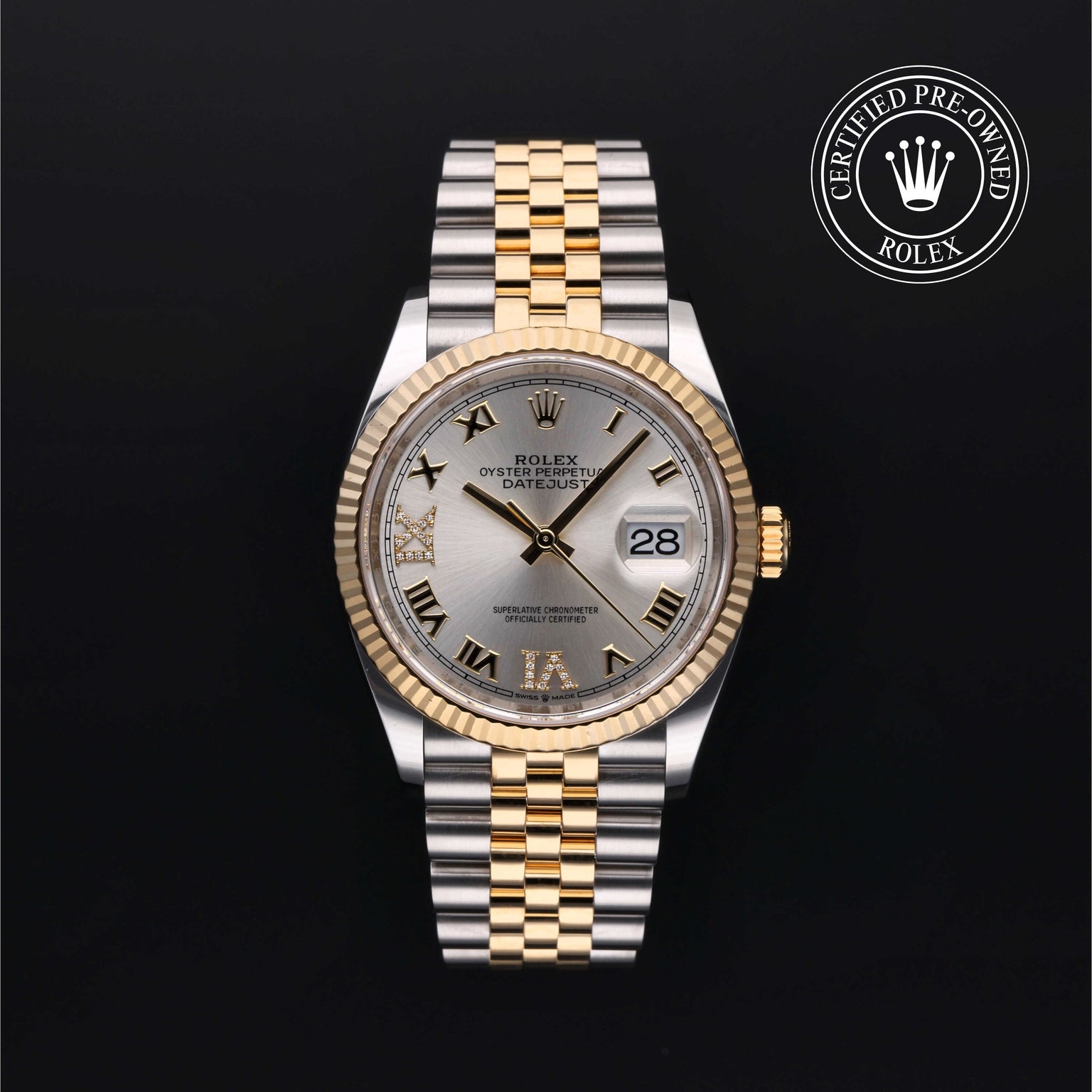 Rolex Certified Pre-owned Datejust M126233-0031 front on black background