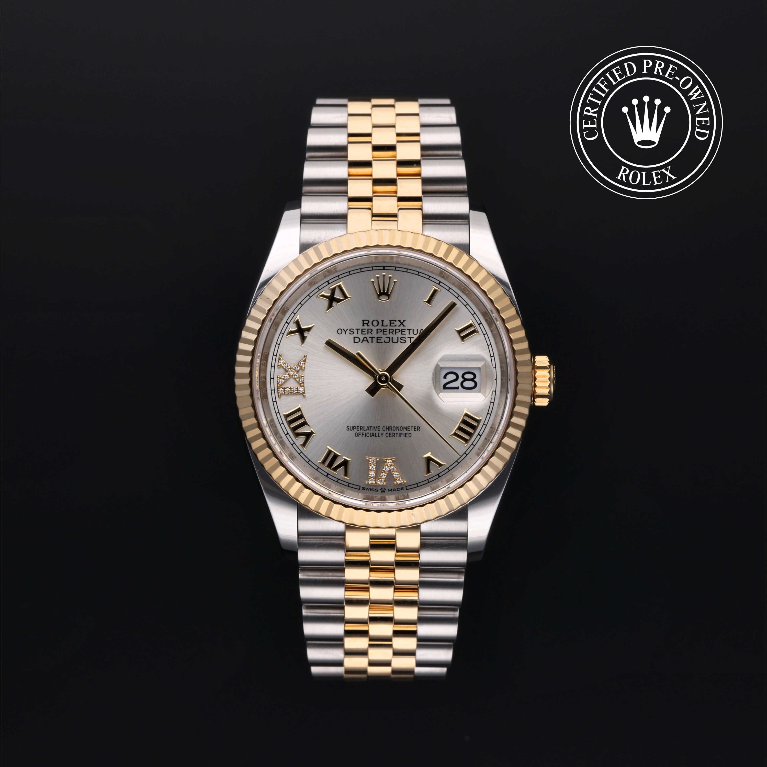 Rolex Certified Pre-owned Datejust M126233-0031 front on black background