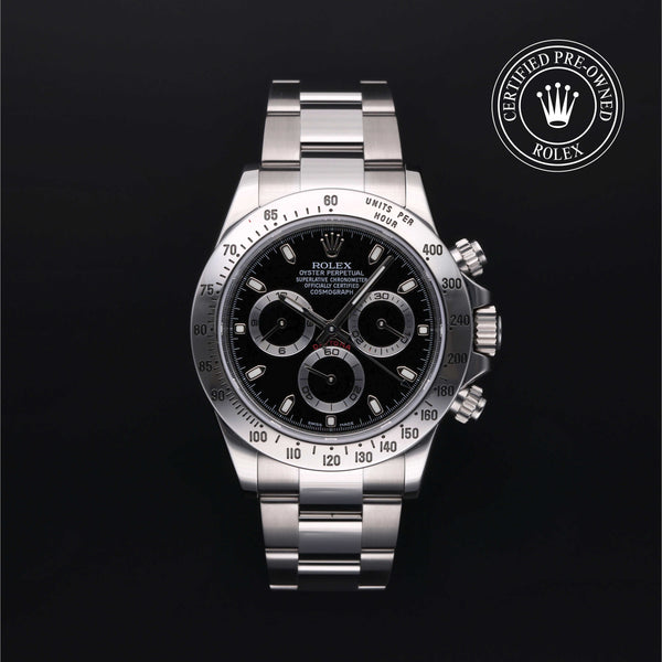 Rolex Certified Pre-owned Daytona M116520-0015 front on black background