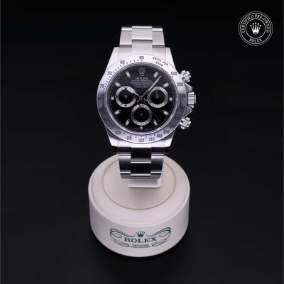 Rolex Certified Pre-owned Daytona M116520-0015 front on black background