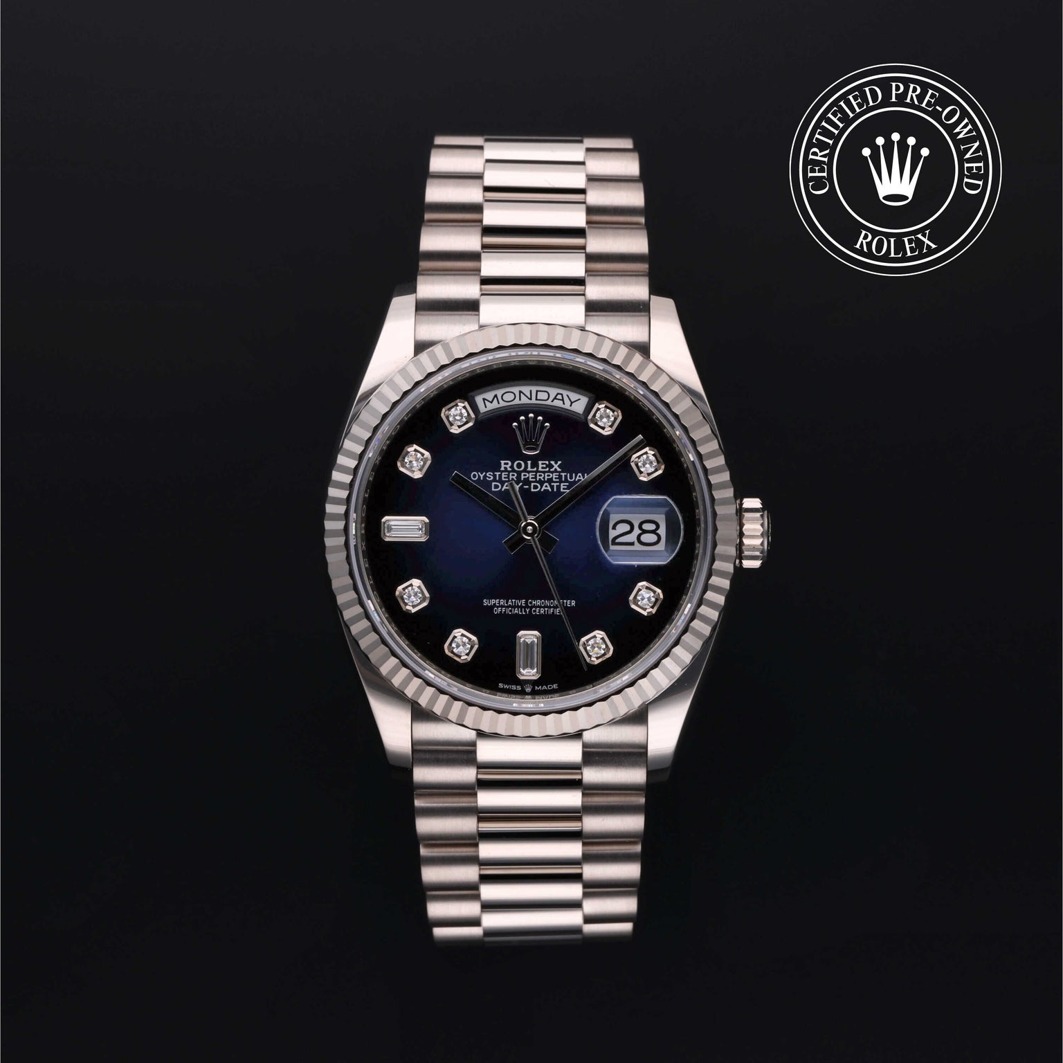 Rolex Certified Pre-owned Day-date M128239-0023 front on black background