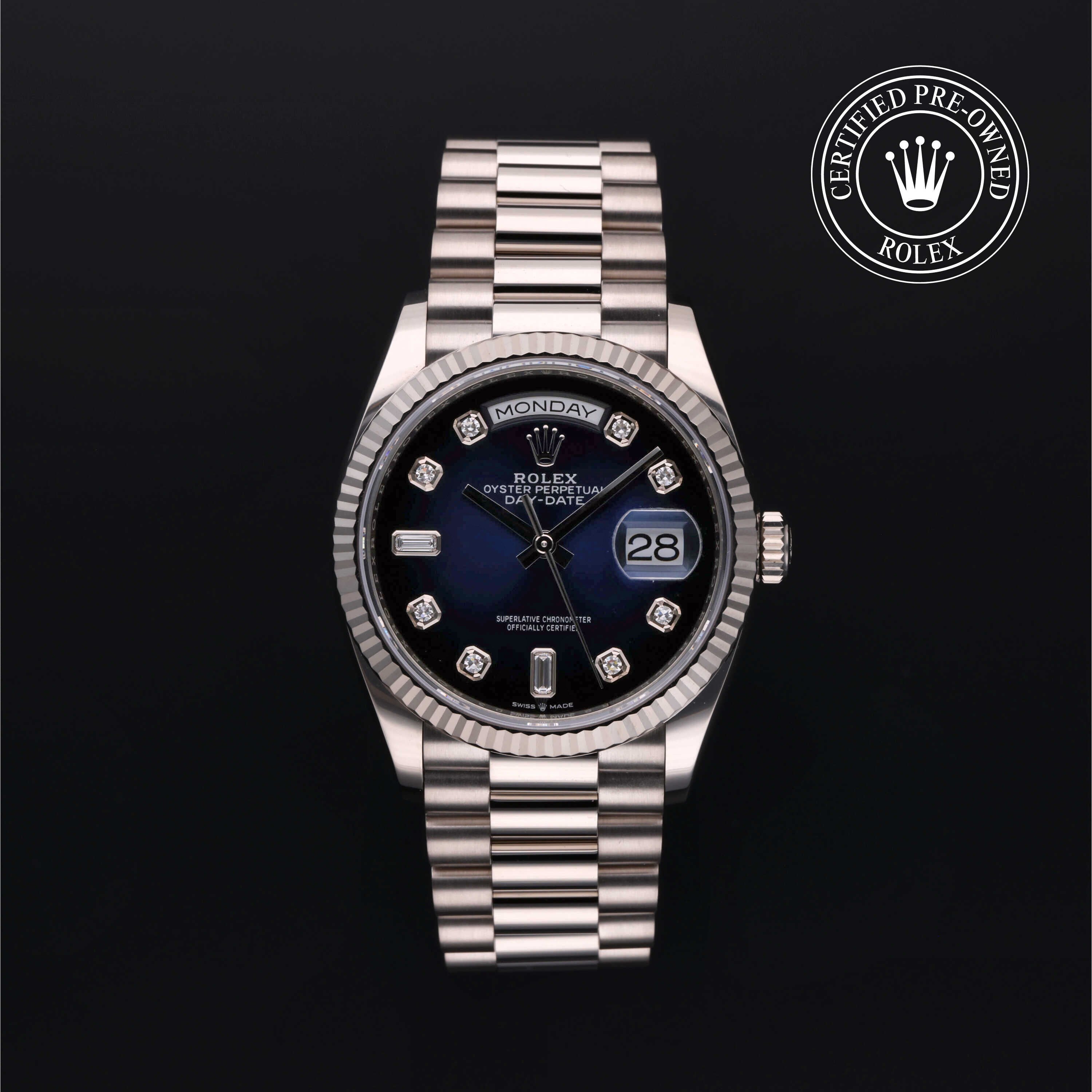 Rolex Certified Pre-owned Day-date M128239-0023 front on black background