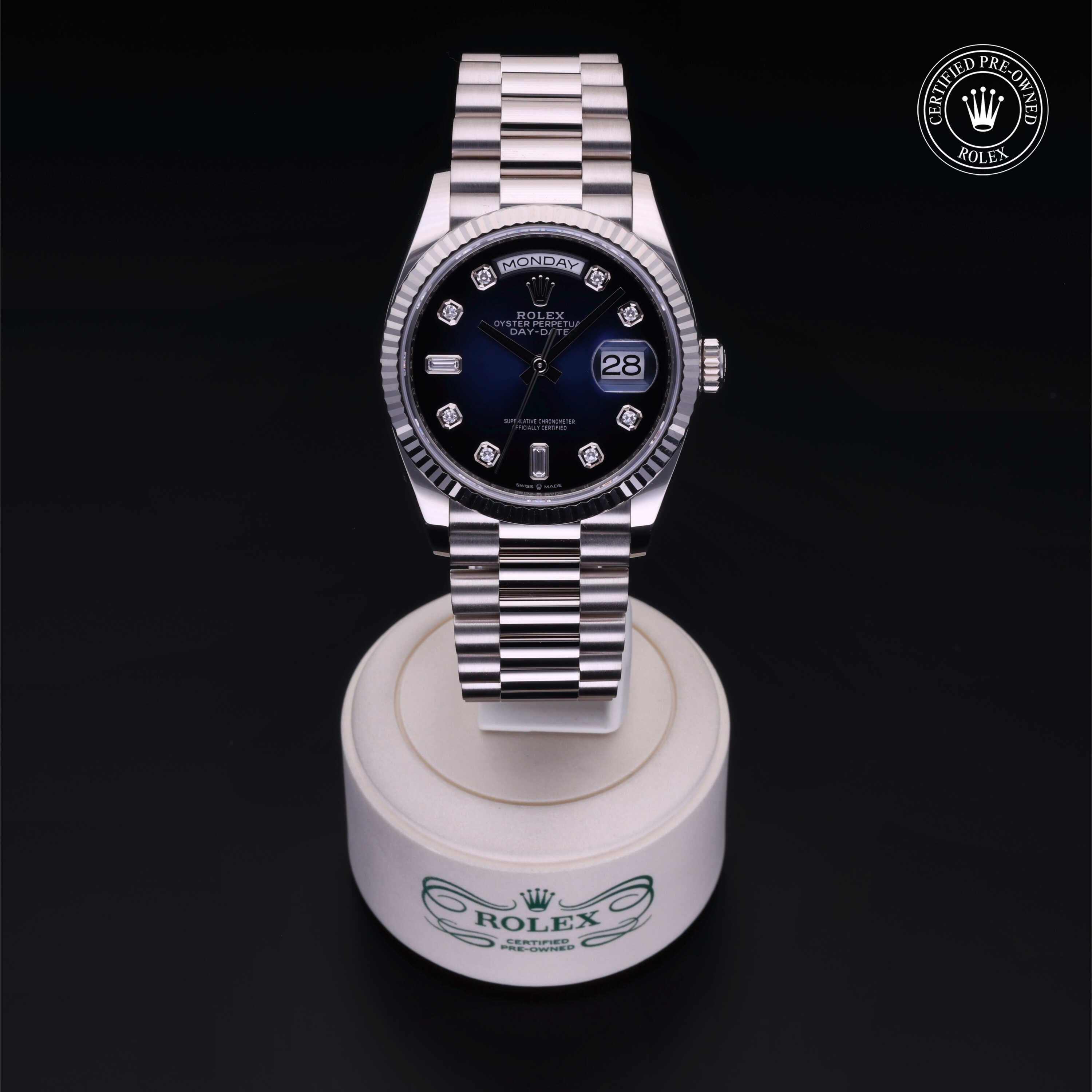 Rolex Certified Pre-owned Day-date M128239-0023 front on black background