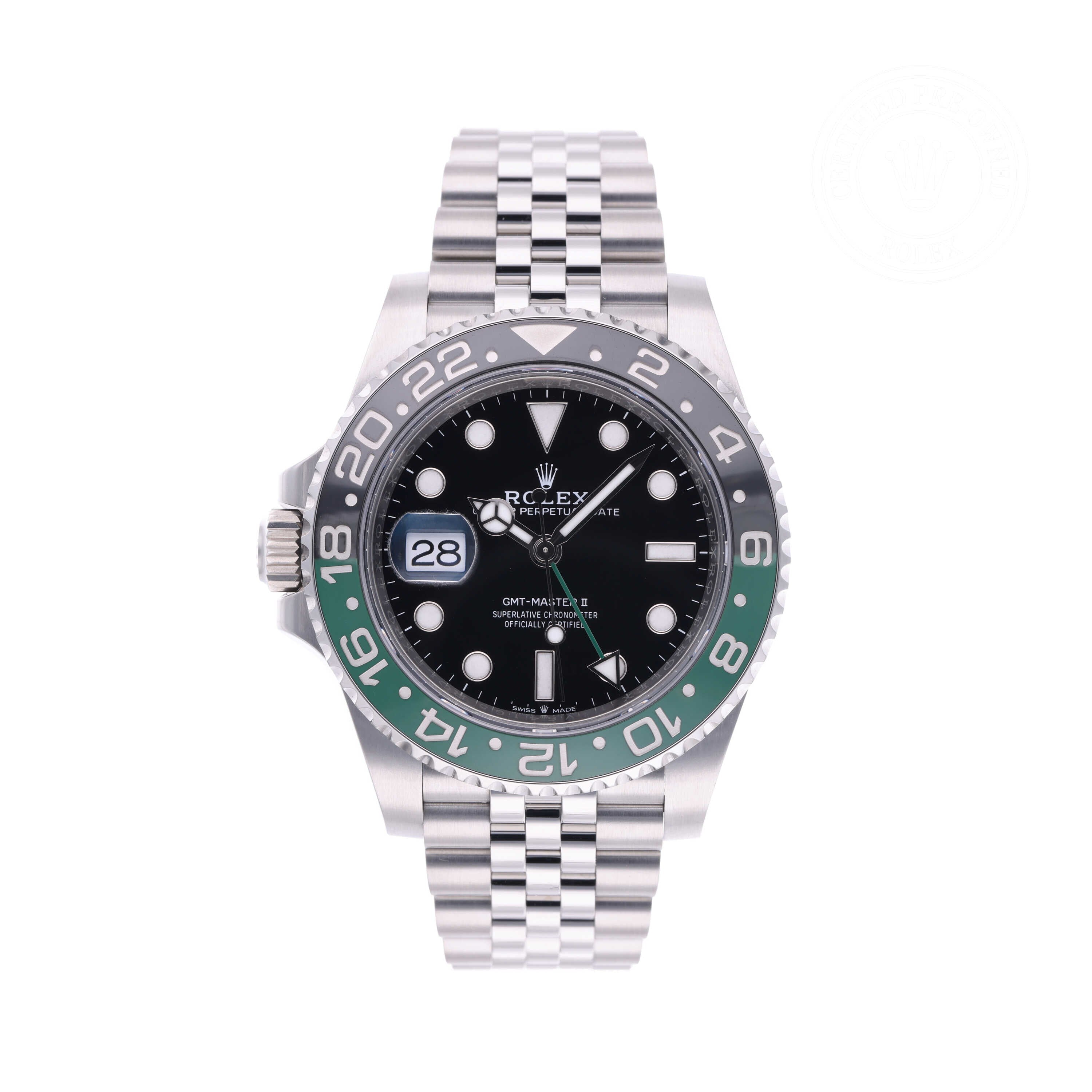 Rolex Certified Pre-owned GMT M126720VTNR-0002 front on white background