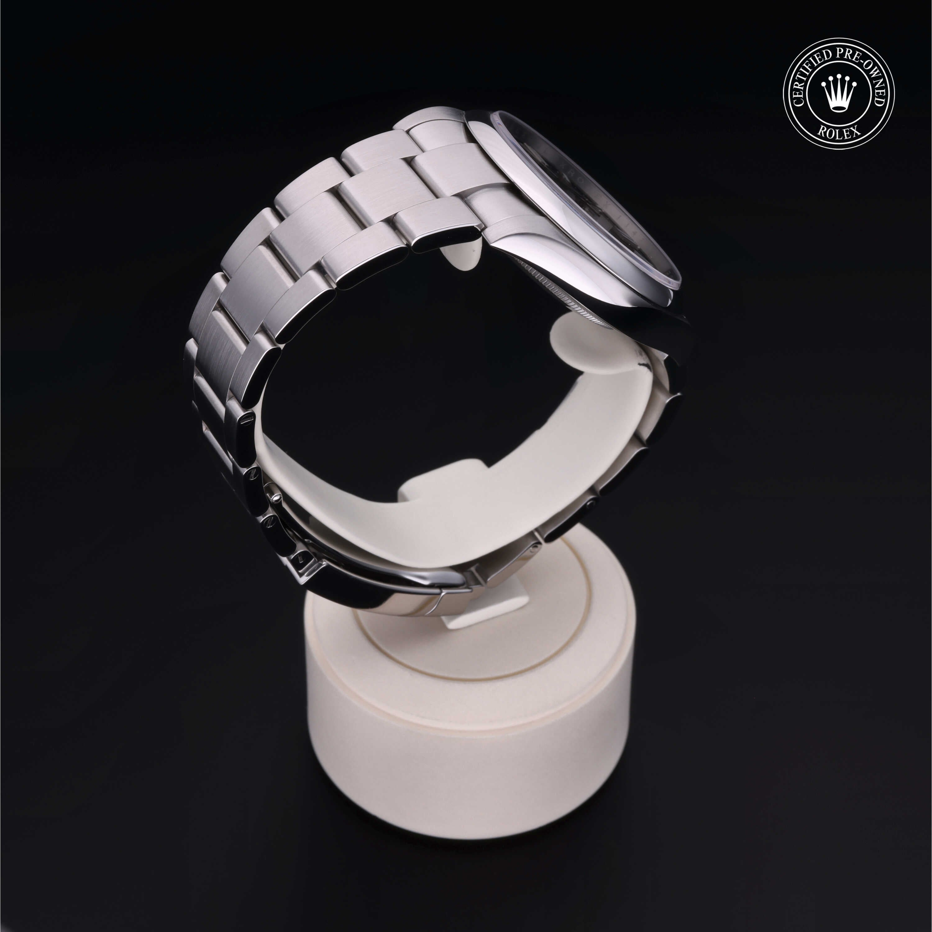 Rolex Certified Pre-owned Oyster Perpetual M124300-0002 front on black background