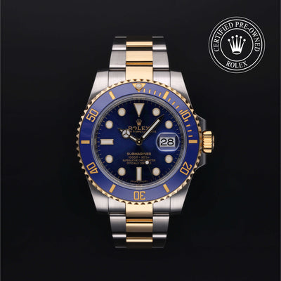 Rolex Certified Pre-owned Submariner M116613LB-0005 front on black background