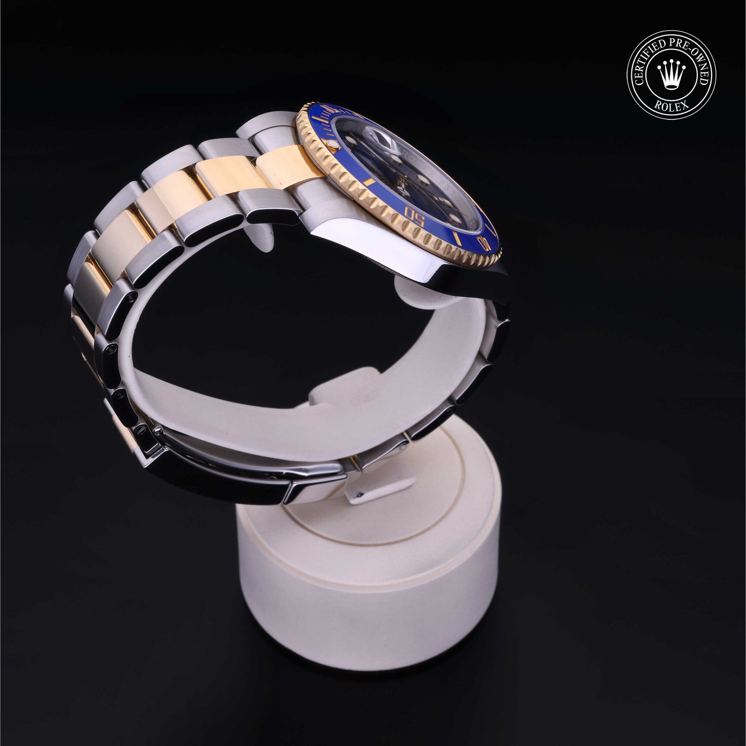 Rolex Certified Pre-owned Submariner M116613LB-0005 front on black background