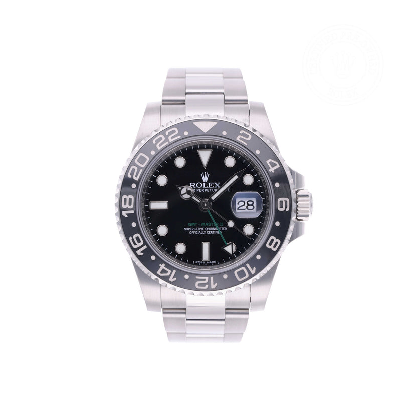Rolex Certified Pre-owned GMT M116710LN-0001 front on white background