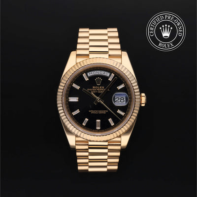 Rolex Certified Pre-owned Day-date M228238-0004 front on black background