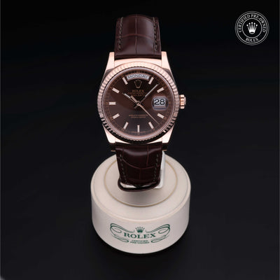 Rolex Certified Pre-owned Day-date M118135-0003 front on black background