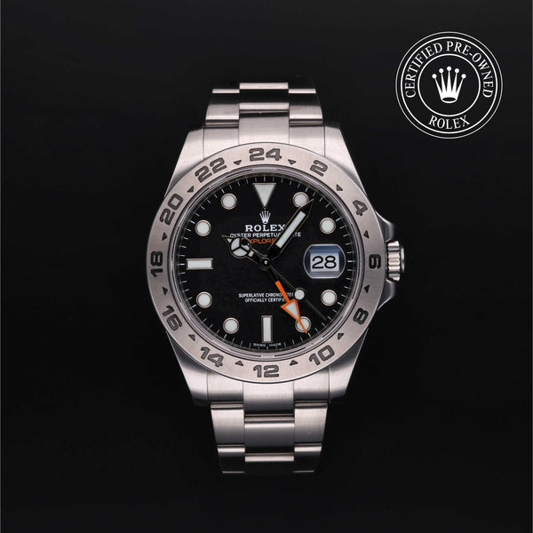 Rolex Certified Pre-owned Explorer M216570-0002 front on black background