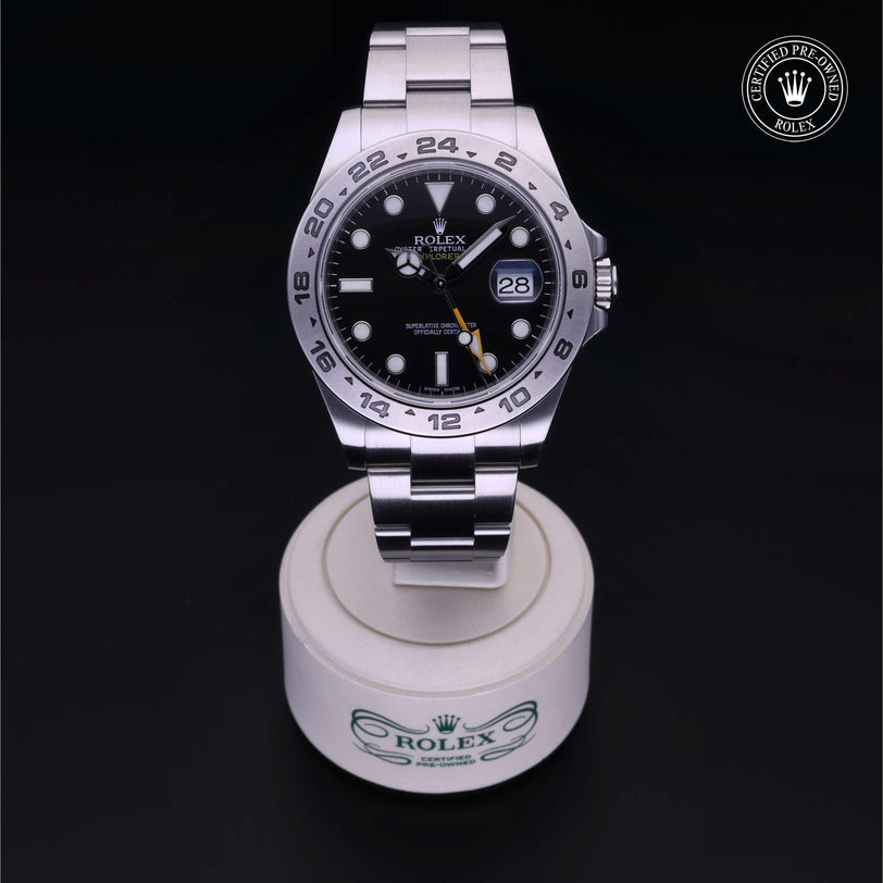 Rolex Certified Pre-owned Explorer M216570-0002 front on black background