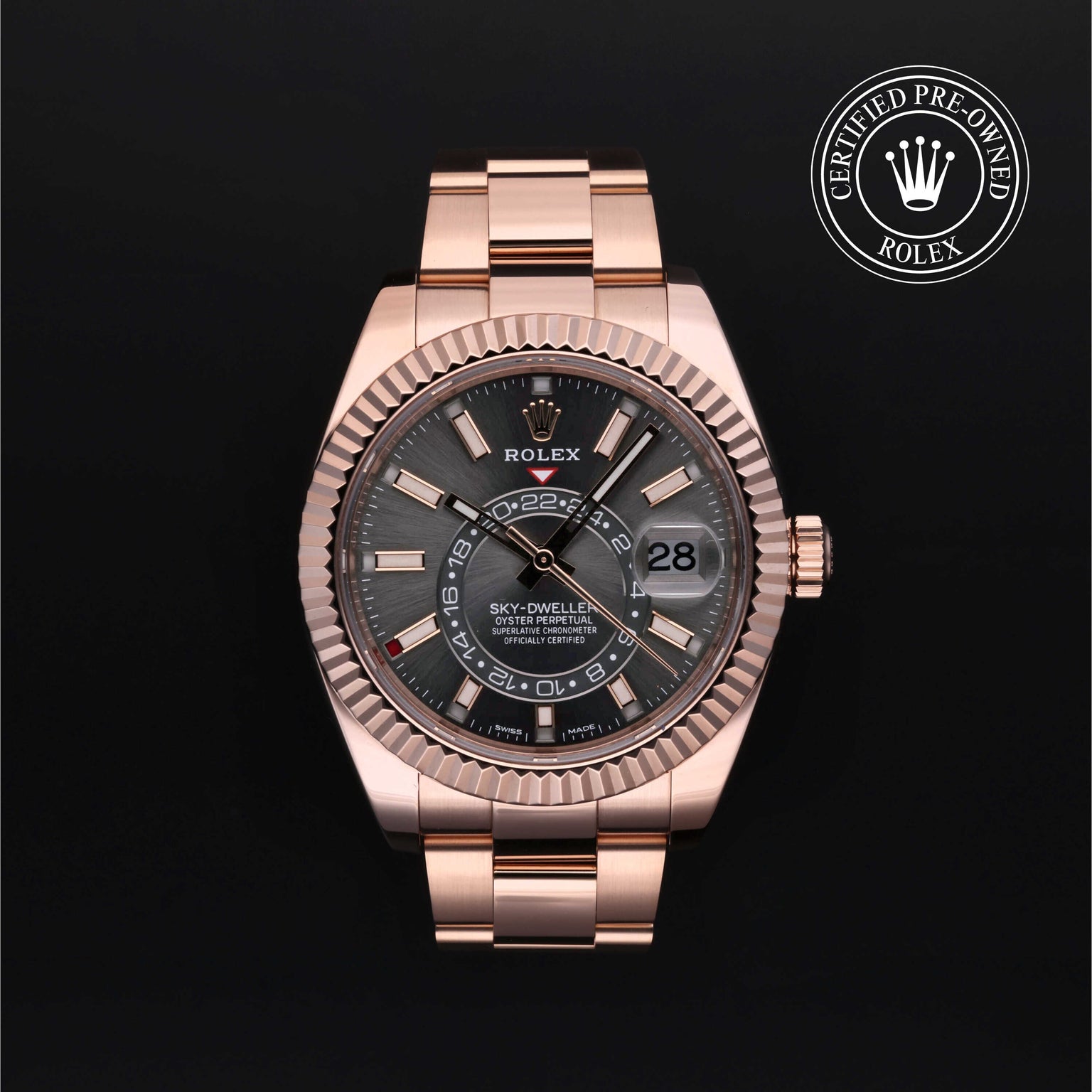 Rolex Certified Pre-owned Sky-Dweller M326935-0007 front on black background