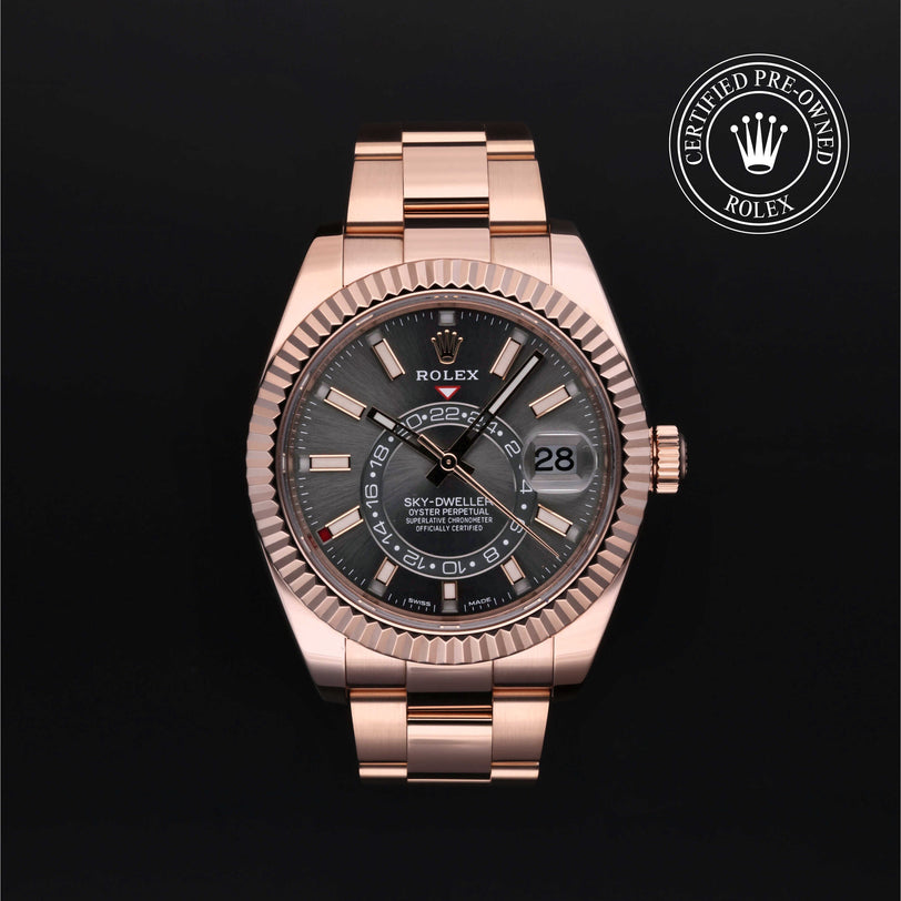 Rolex Certified Pre-owned Sky-Dweller M326935-0007 front on black background