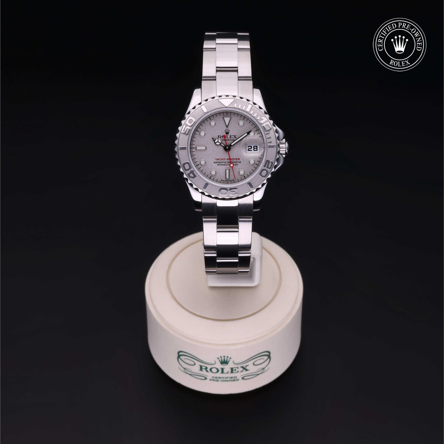 Rolex Certified Pre-owned Yacht-Master M169622-0002 front on black background