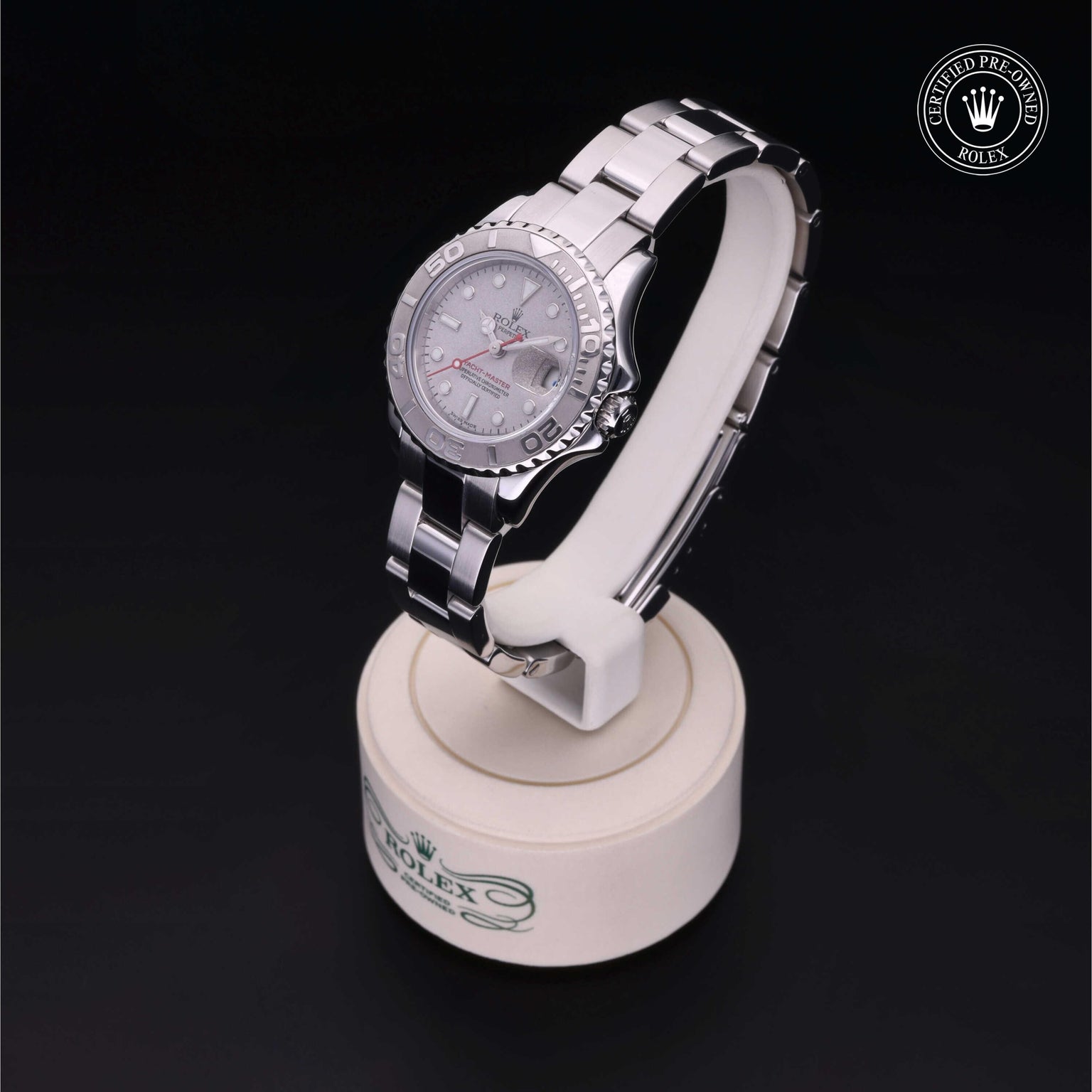 Rolex Certified Pre-owned Yacht-Master M169622-0002 front on black background