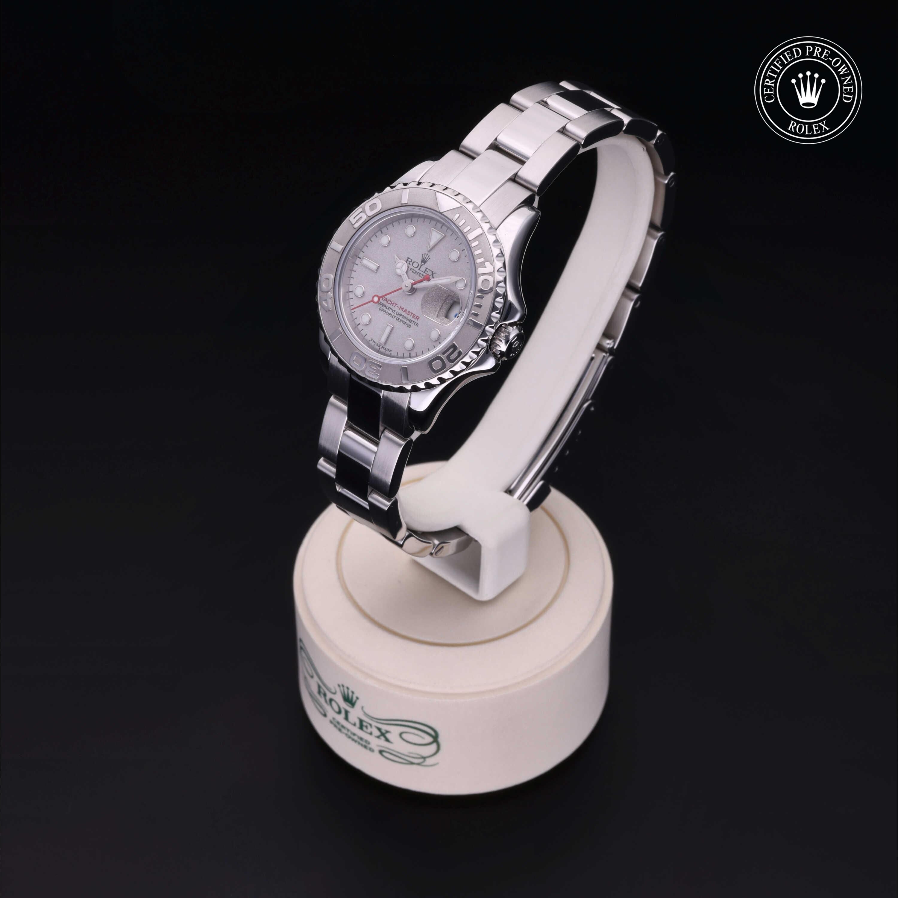 Rolex Certified Pre-owned Yacht-Master M169622-0002 front on black background