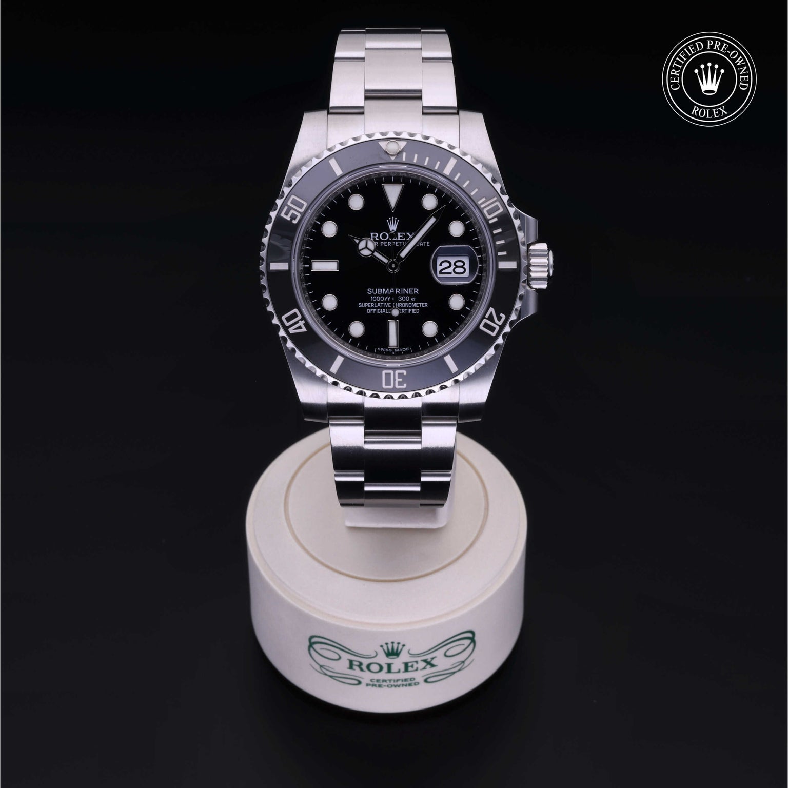 Rolex Certified Pre-owned Submariner M116610LN-0001 front on black background