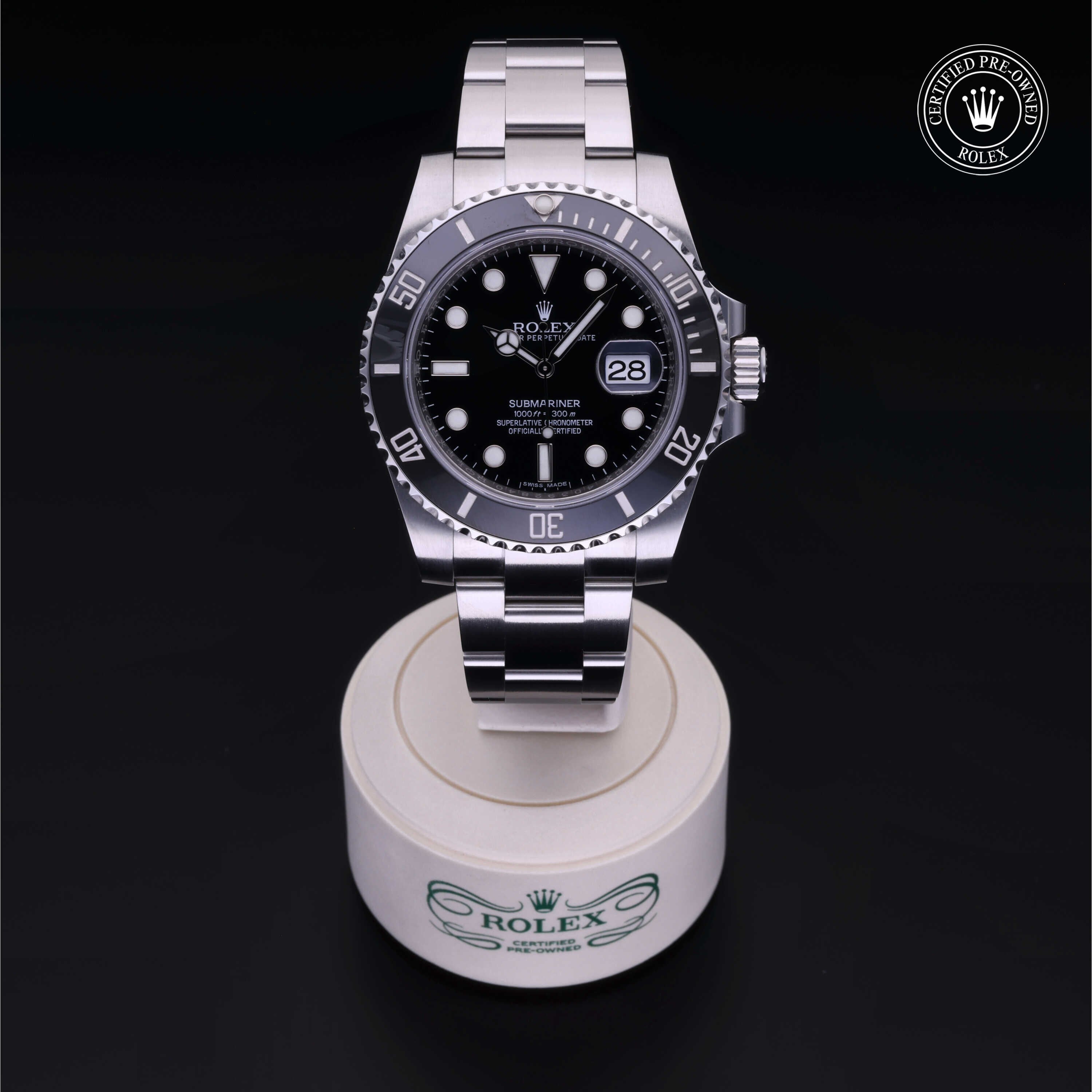 Rolex Certified Pre-owned Submariner M116610LN-0001 front on black background