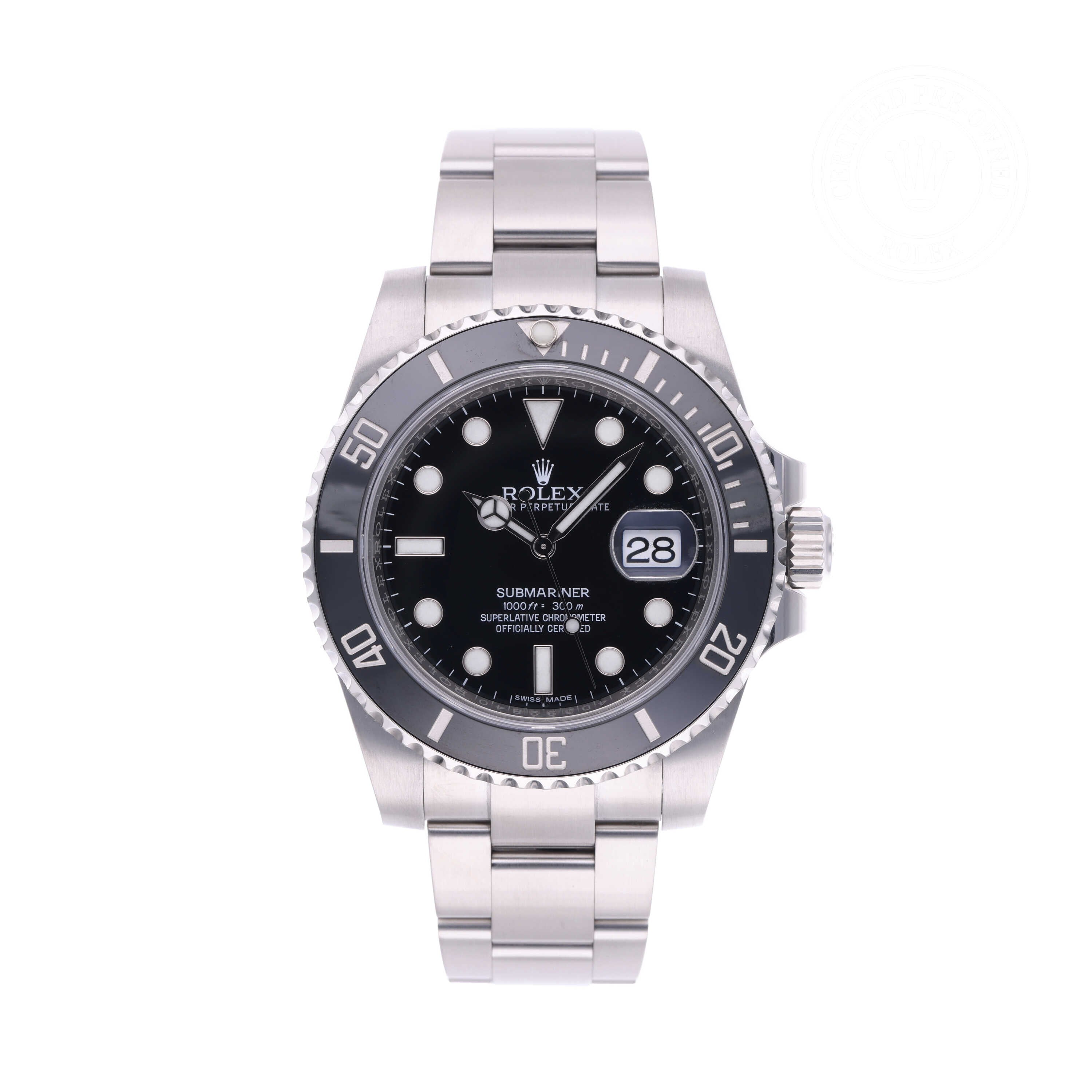 Rolex Certified Pre-owned Submariner M116610LN-0001 front on white background