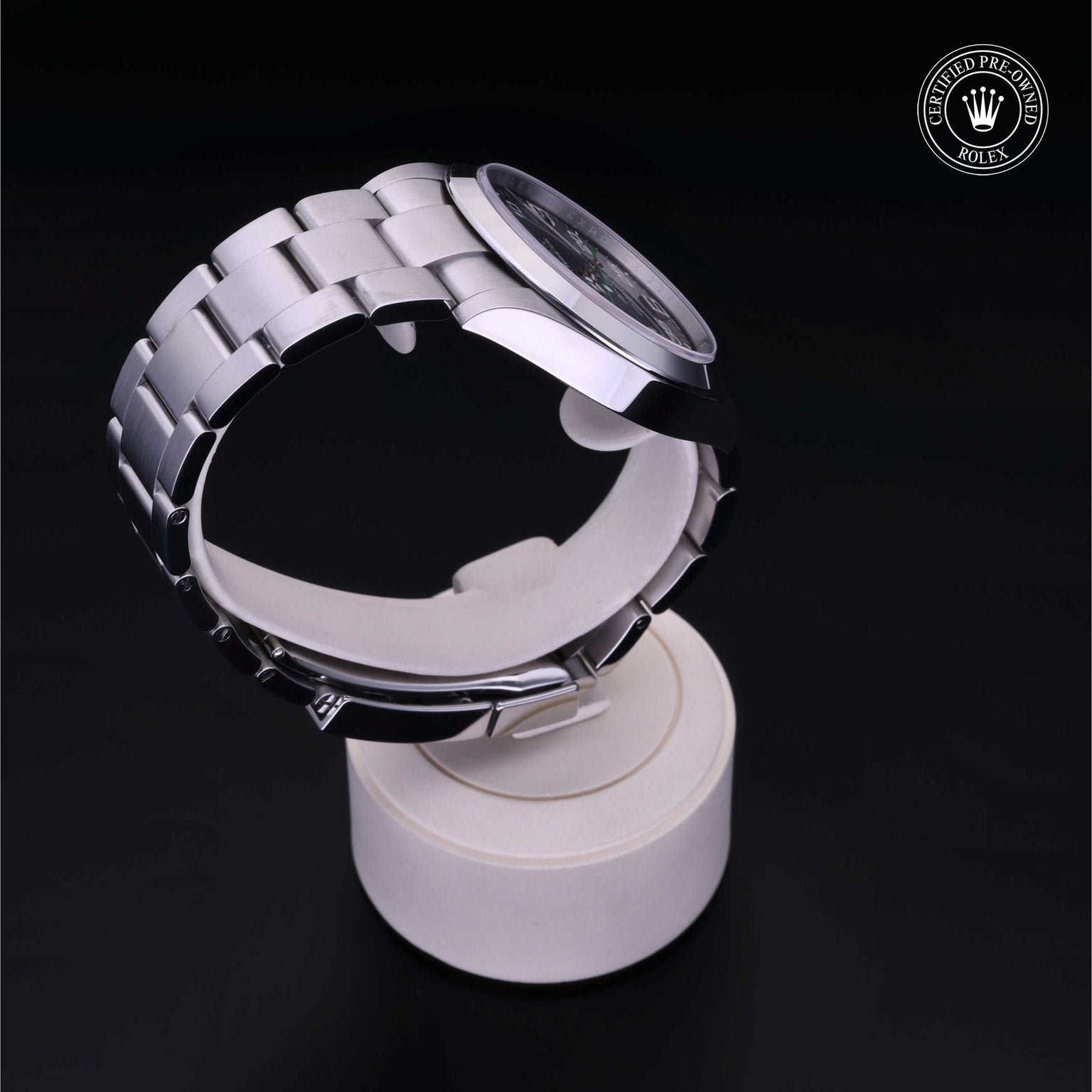 Rolex Certified Pre-owned Air-King M126900-0001 front on black background