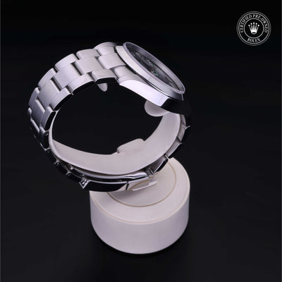 Rolex Certified Pre-owned Air-King M126900-0001 front on black background